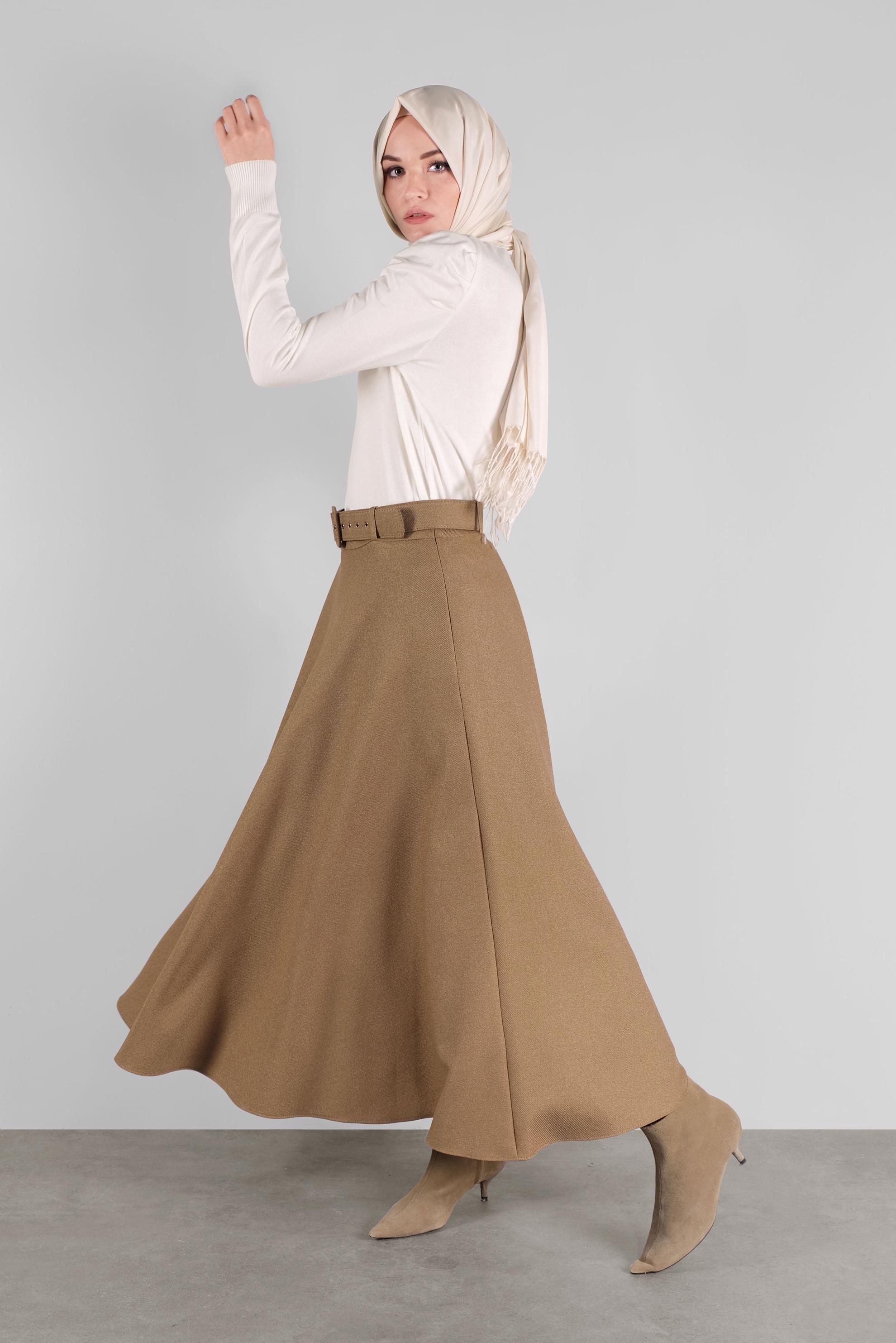Tesettür giyim KAHVE GENİŞ KESİM ETEK 60105 