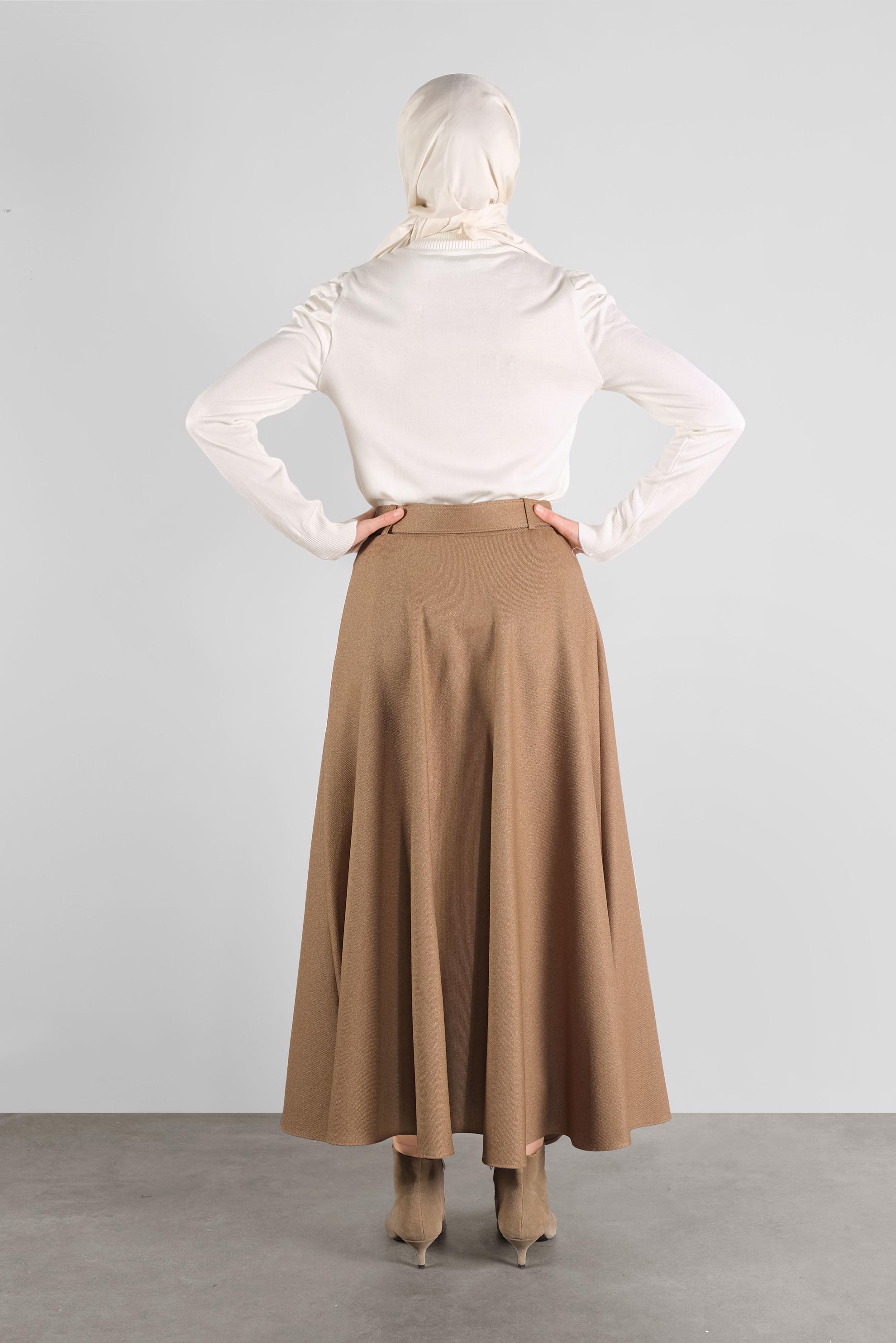 Tesettür giyim KAHVE GENİŞ KESİM ETEK 60105 