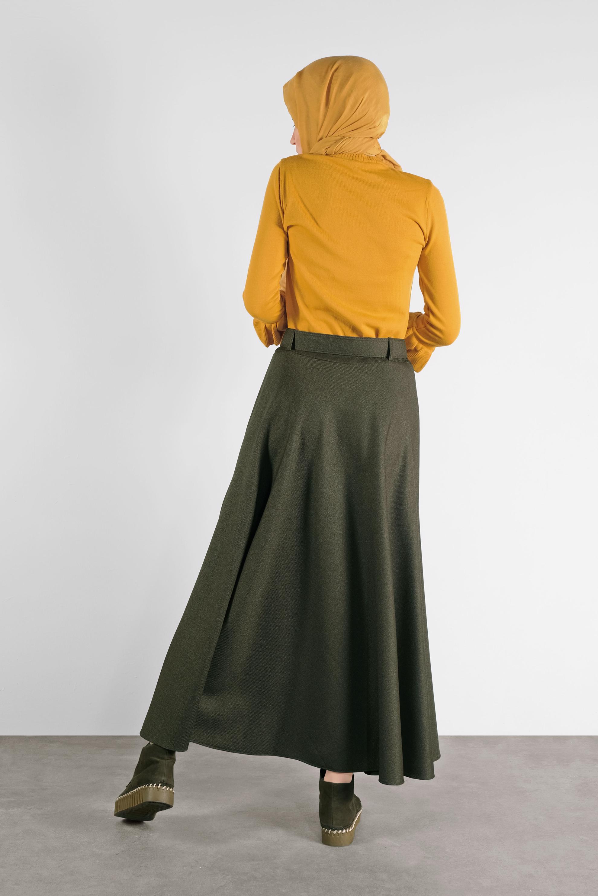 Tesettür giyim HAKİ GENİŞ KESİM ETEK 60105 