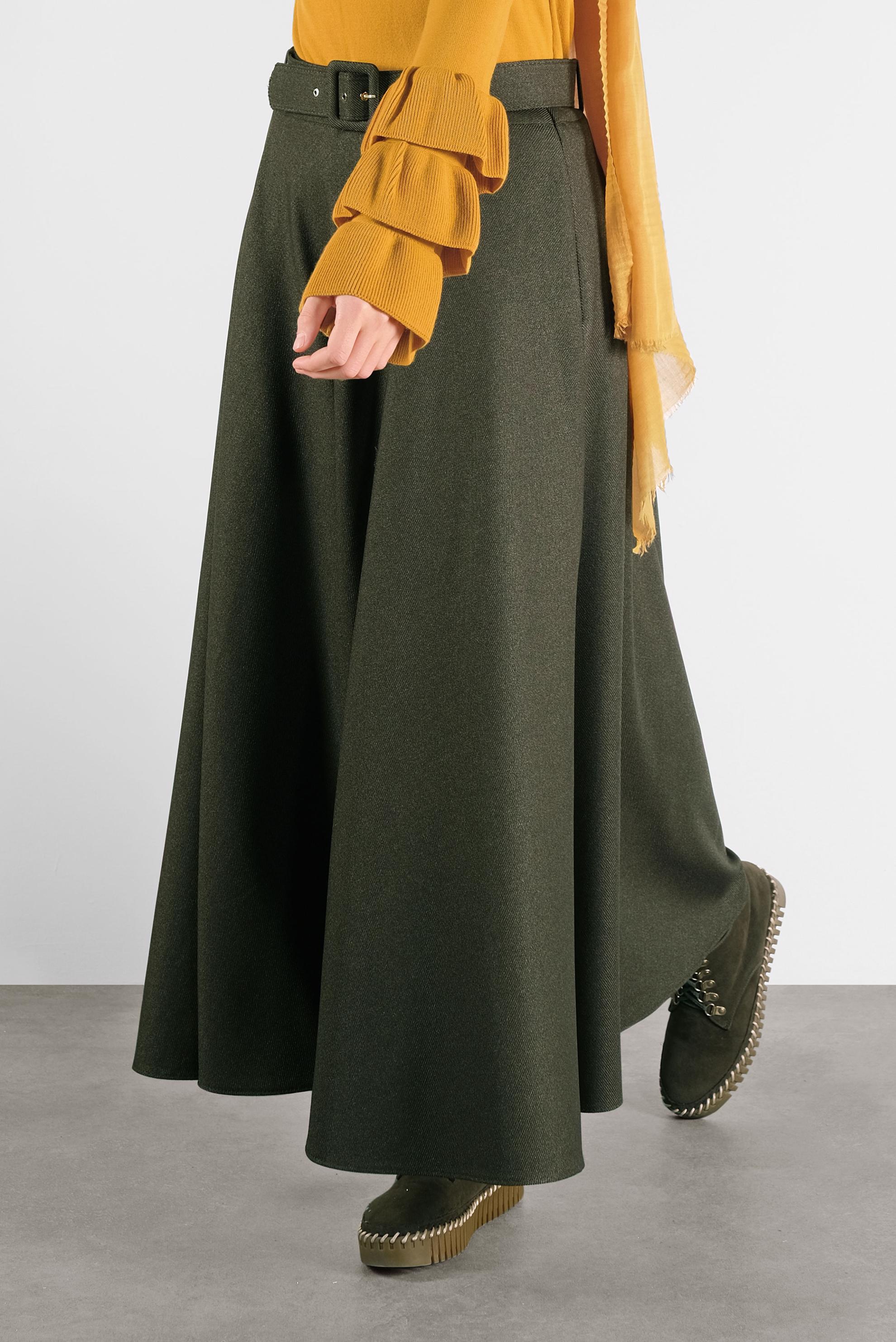 Tesettür giyim HAKİ GENİŞ KESİM ETEK 60105 