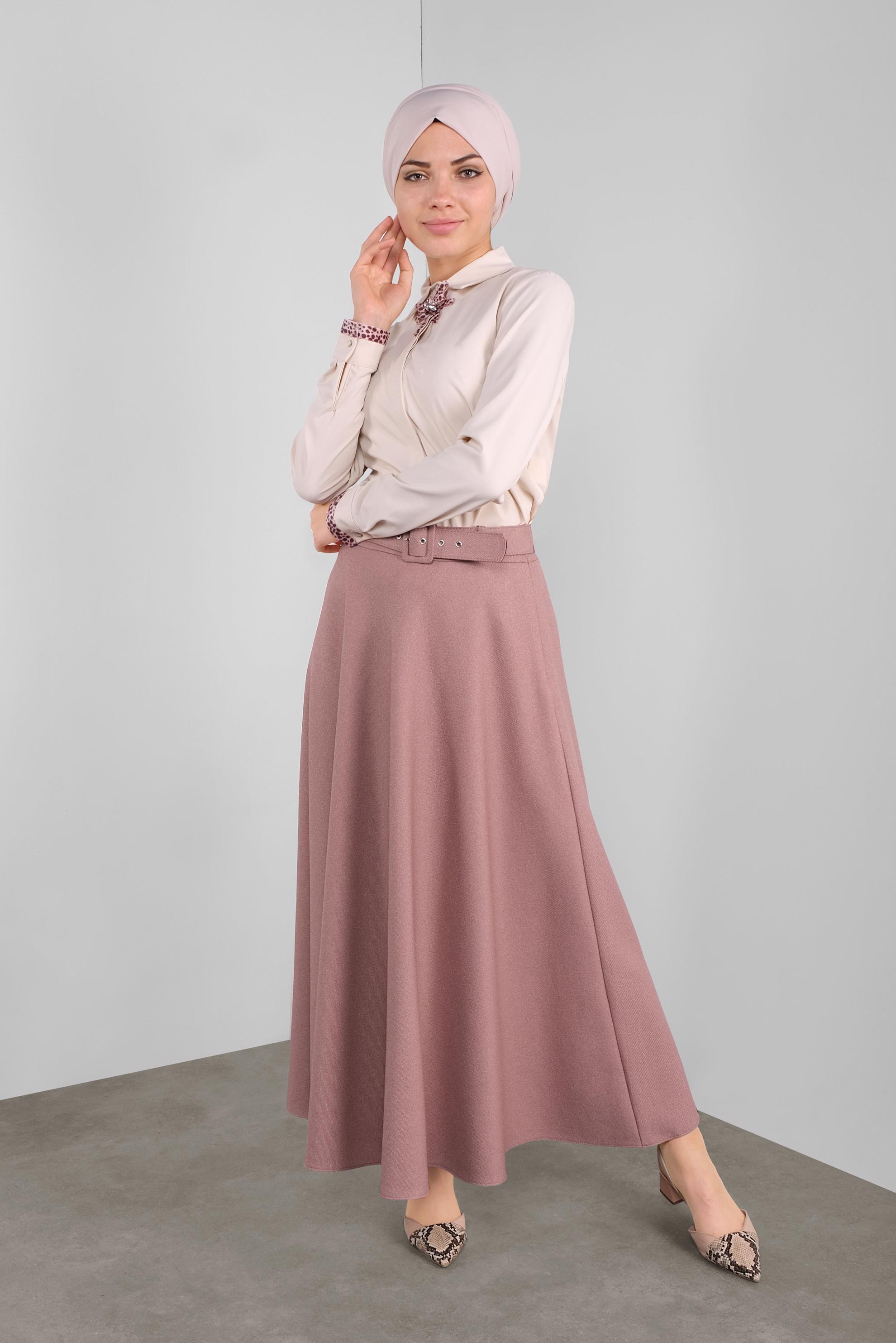Tesettür giyim PUDRA GENİŞ KESİM ETEK 60105 