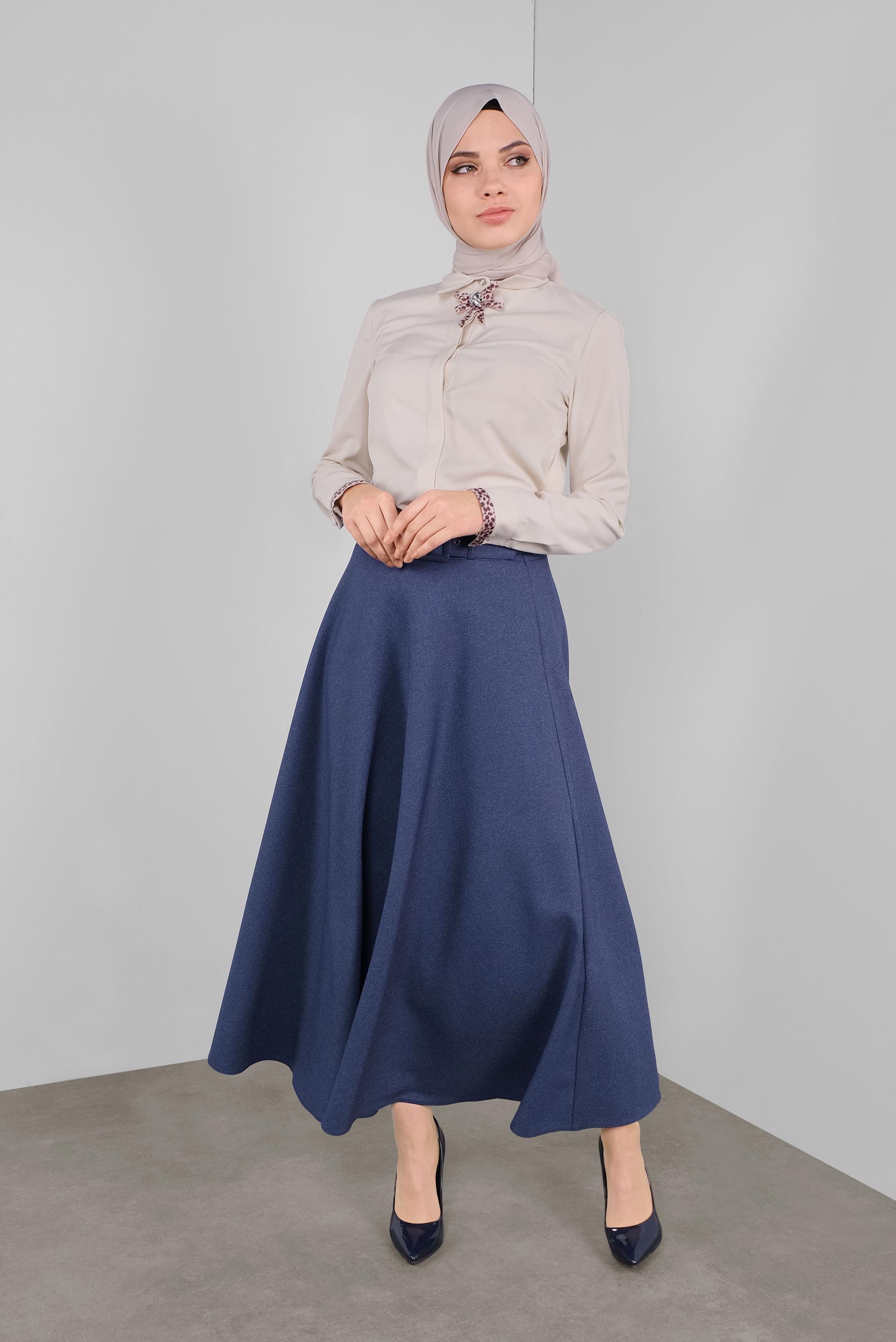 Tesettür giyim LACİVERT GENİŞ KESİM ETEK 60105 