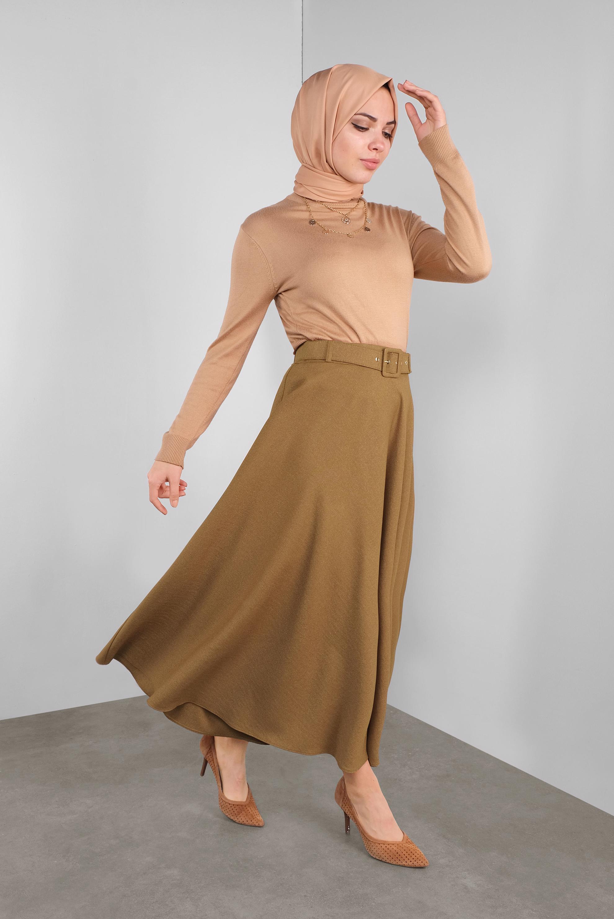 Tesettür giyim SARI GENİŞ KESİM ETEK 60105 