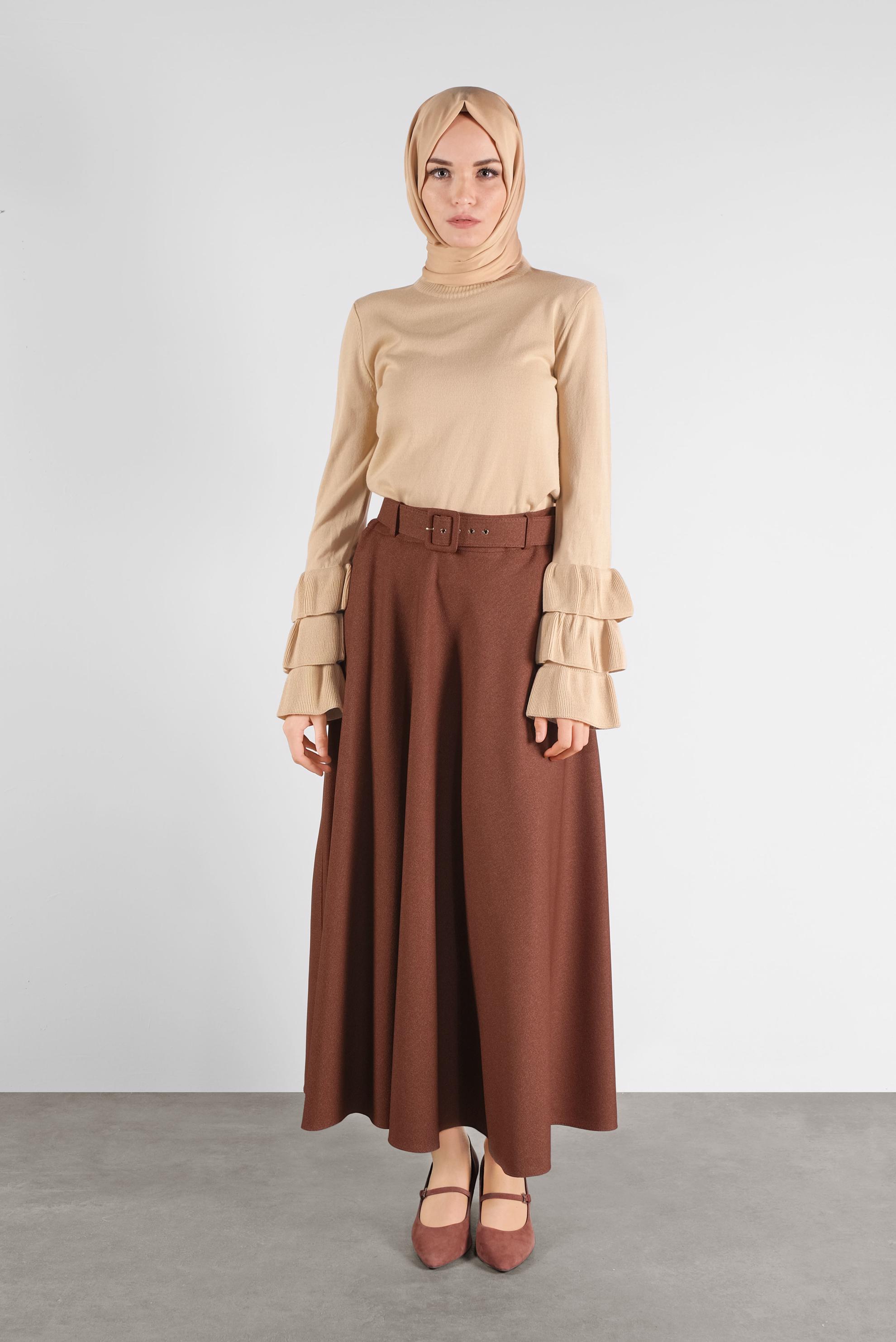 Tesettür giyim KAHVE GENİŞ KESİM ETEK 60105 