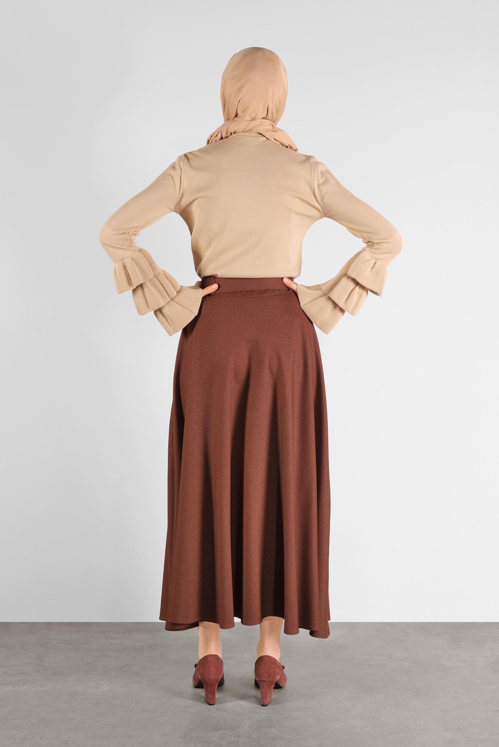 Tesettür giyim KAHVE GENİŞ KESİM ETEK 60105 