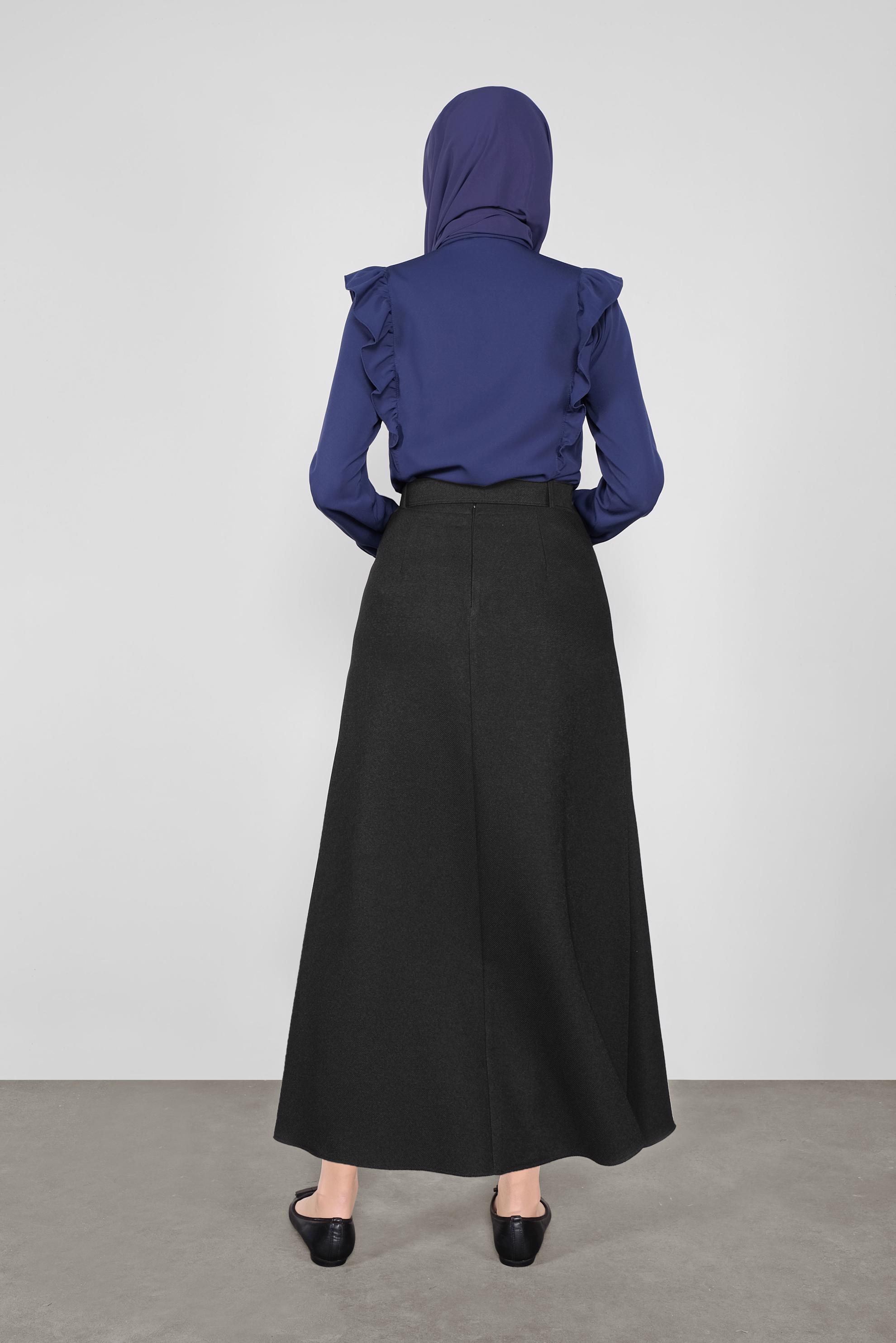 Tesettür giyim SİYAH KEMERLİ KLASİK ETEK 60106