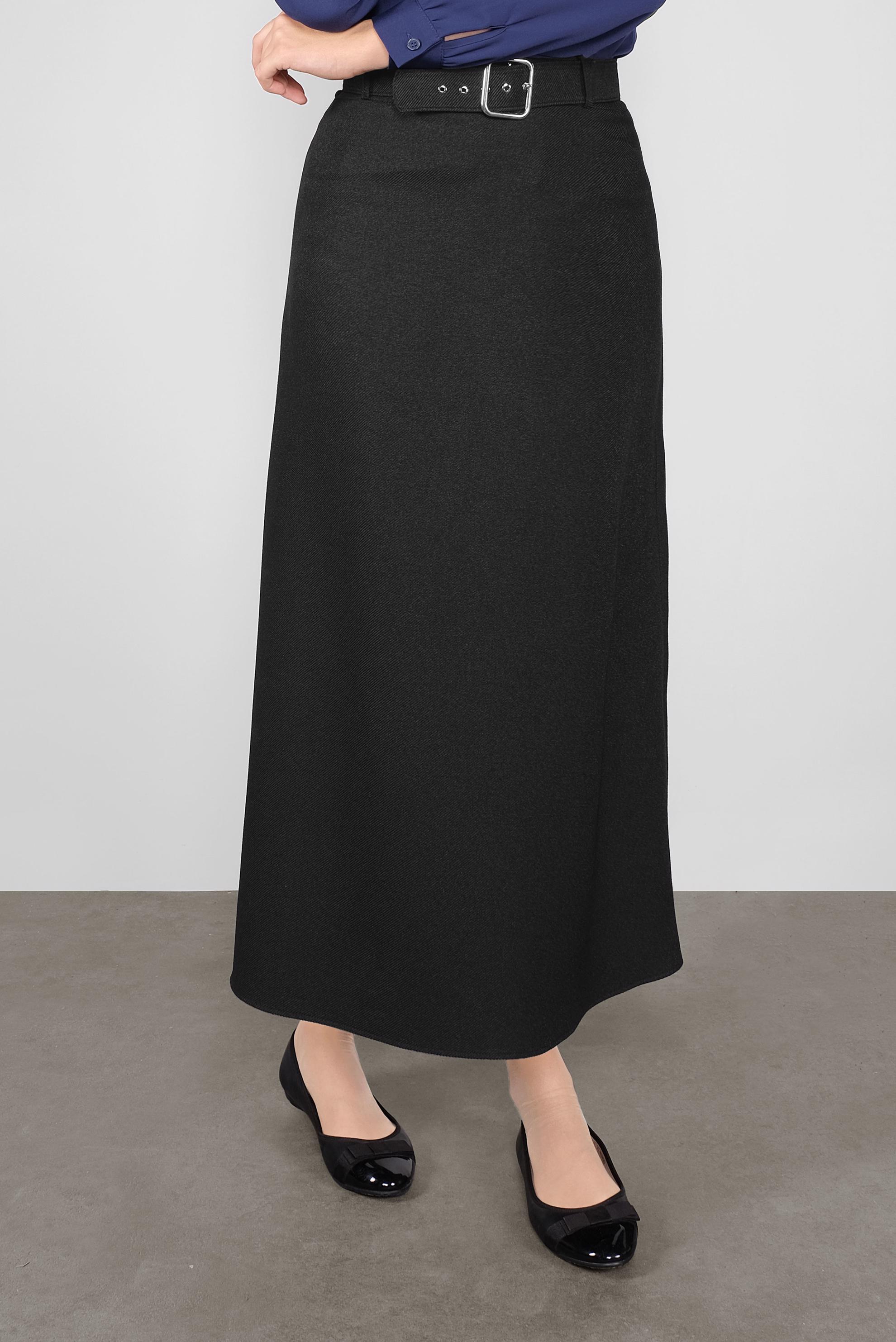 Tesettür giyim SİYAH KEMERLİ KLASİK ETEK 60106