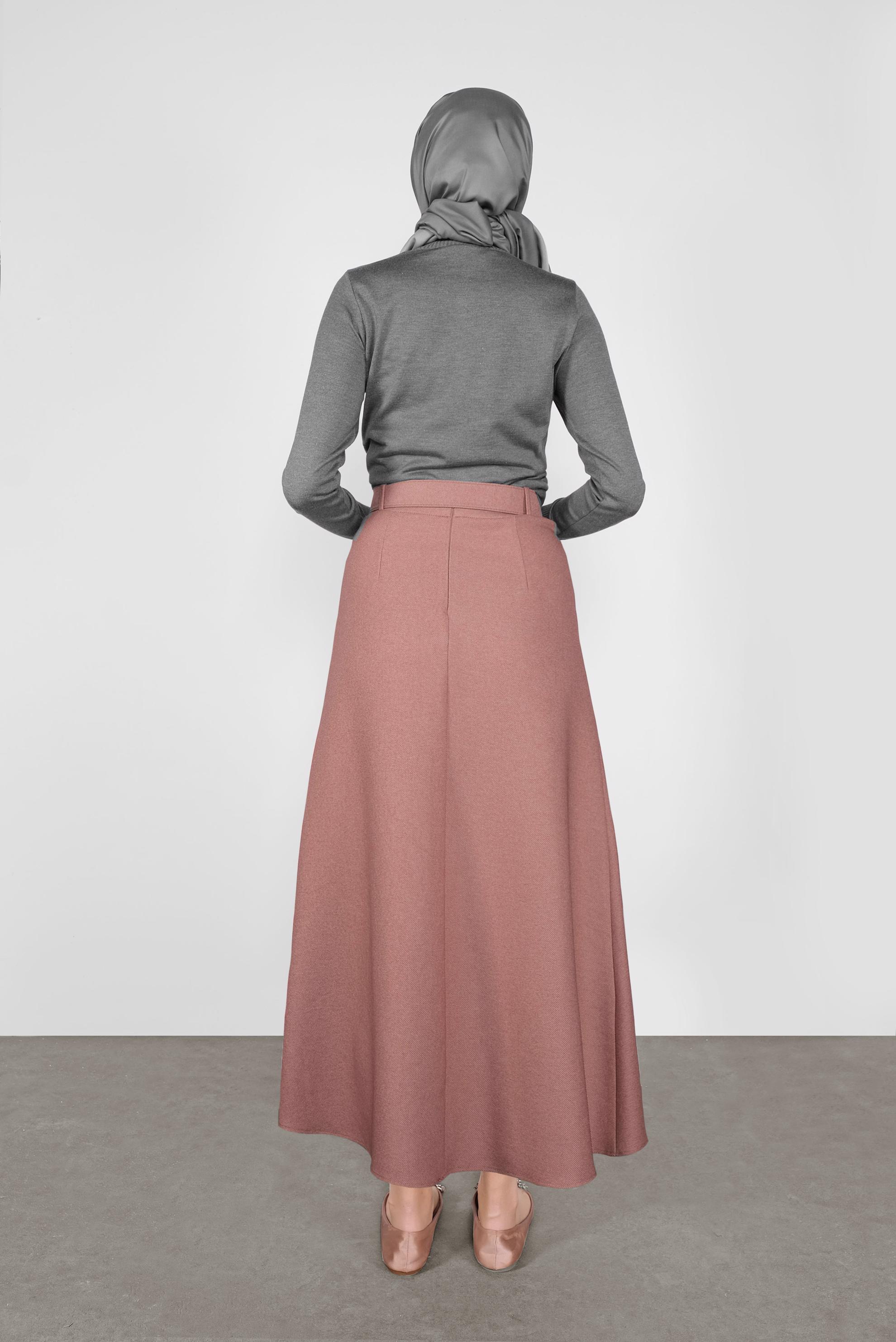 Tesettür giyim PUDRA KEMERLİ KLASİK ETEK 60106