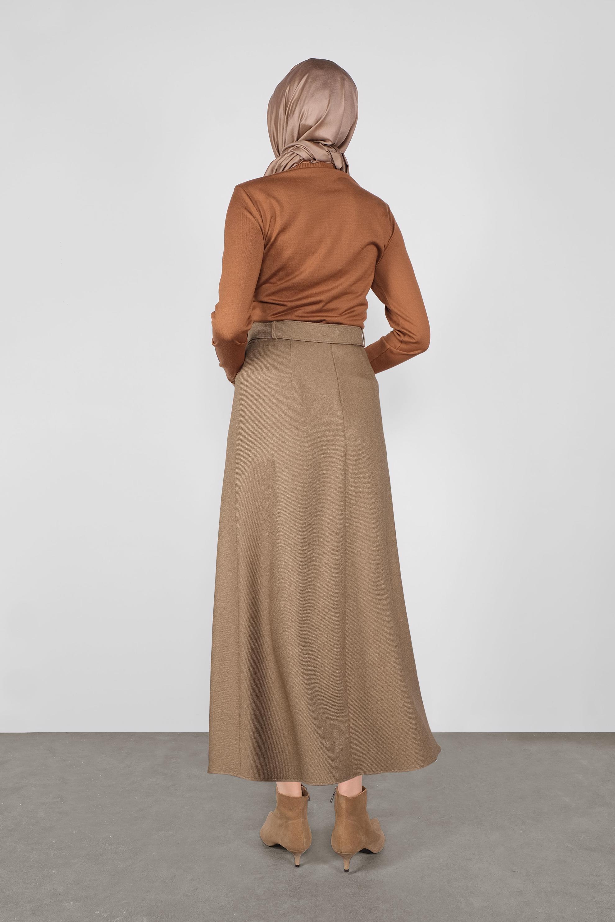 Tesettür giyim TABA KEMERLİ KLASİK ETEK 60106