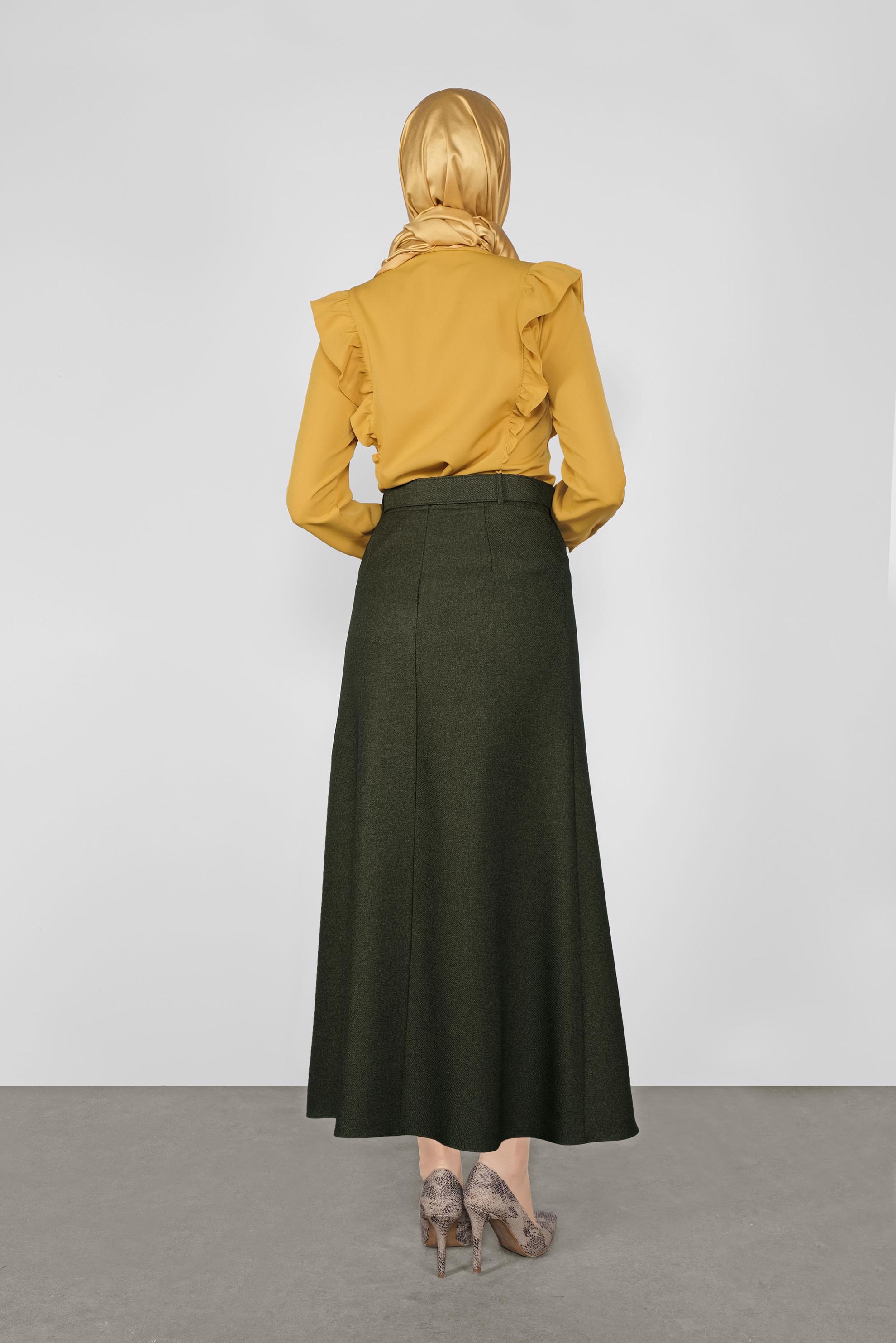 Tesettür giyim HAKİ KEMERLİ KLASİK ETEK 60106