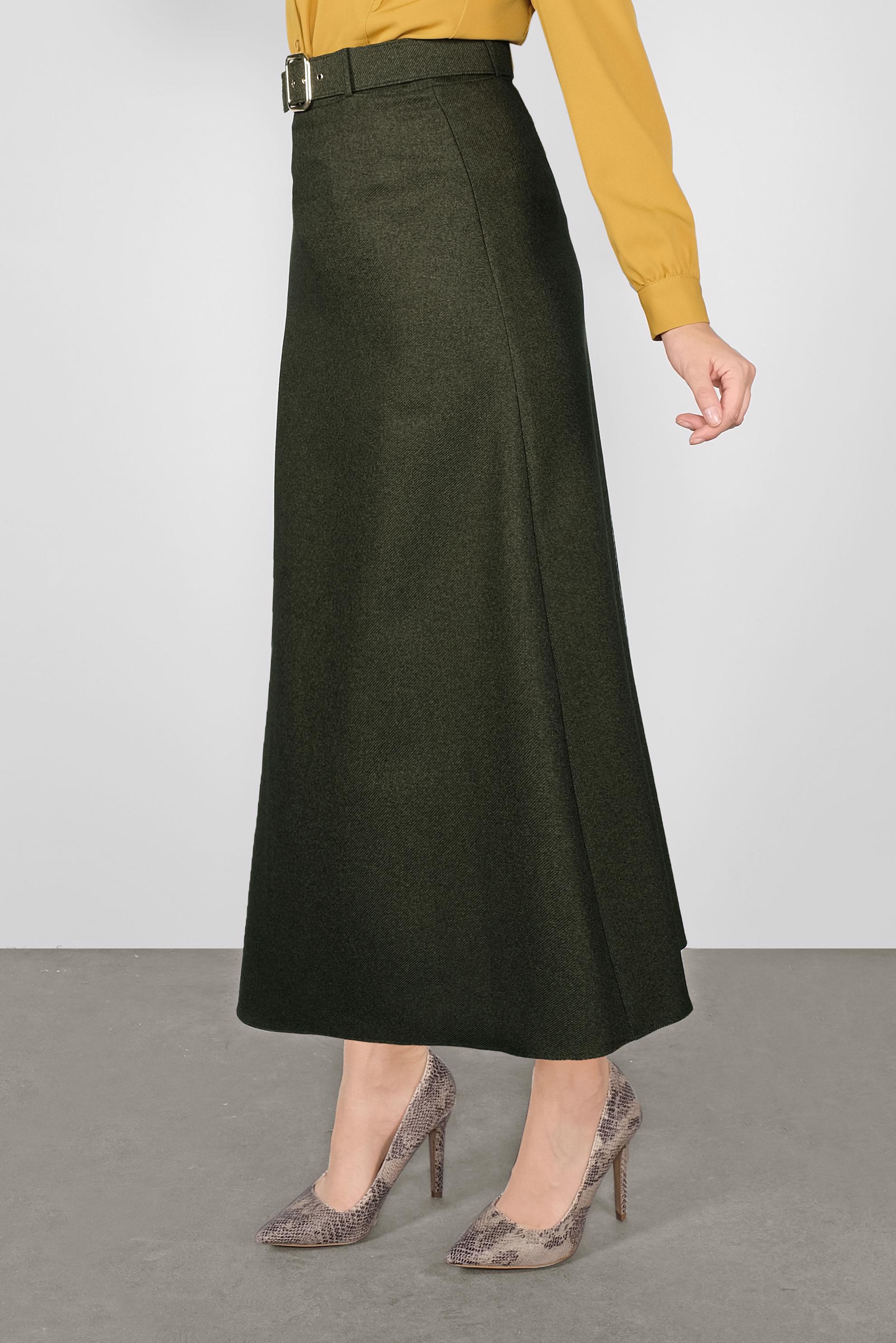 Tesettür giyim HAKİ KEMERLİ KLASİK ETEK 60106