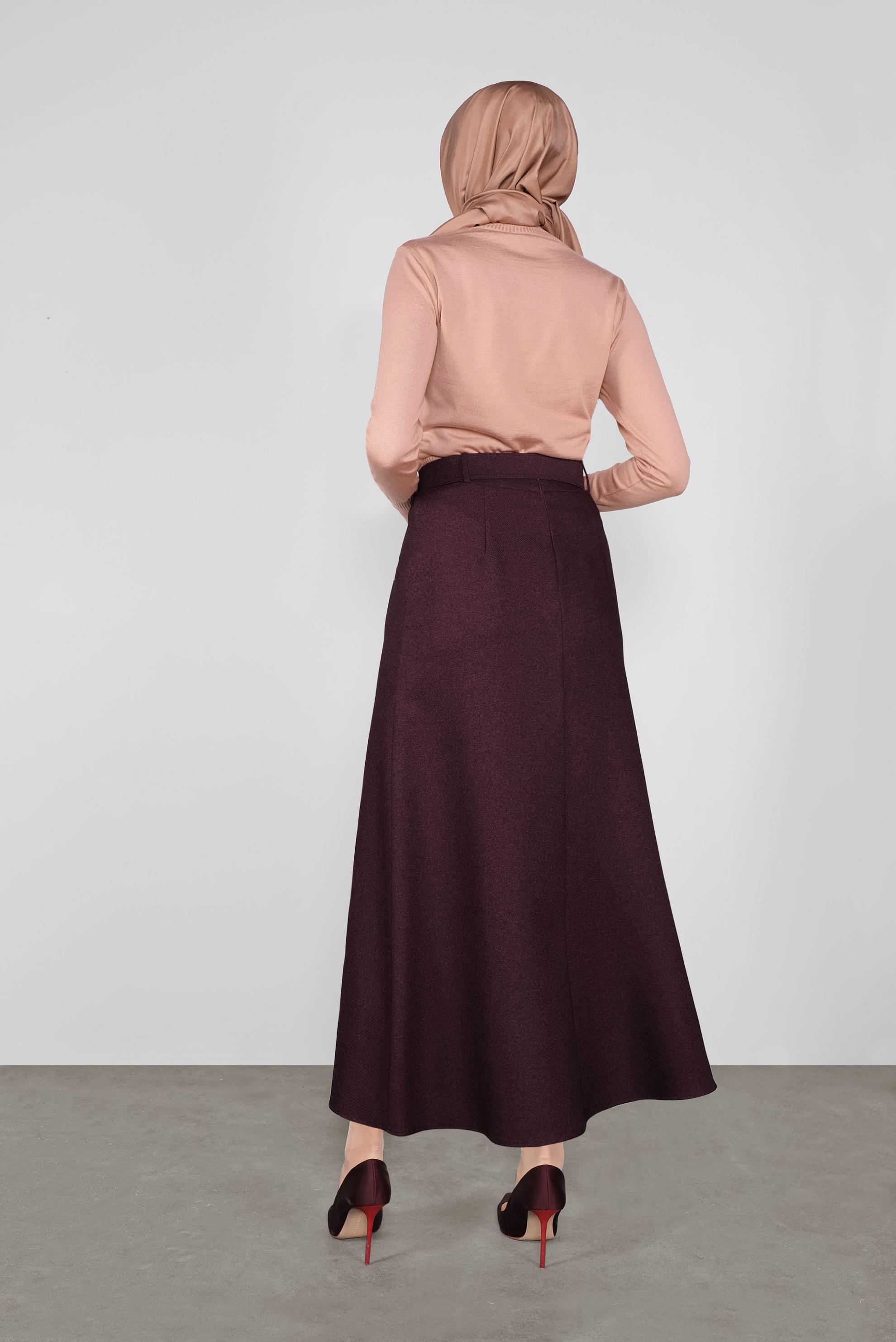 Tesettür giyim MÜRDÜM KEMERLİ KLASİK ETEK 60106
