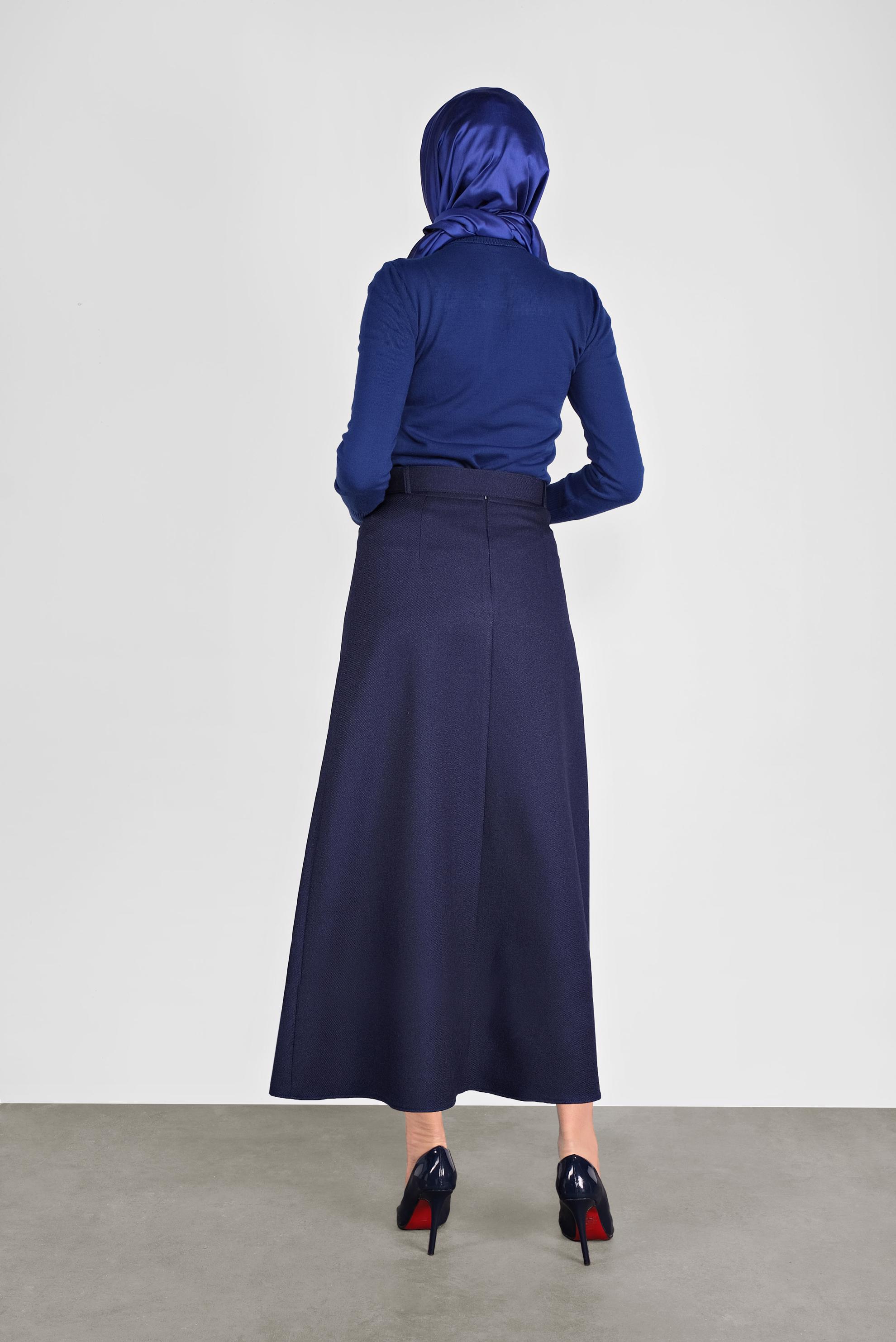 Tesettür giyim LACİVERT KEMERLİ KLASİK ETEK 60106