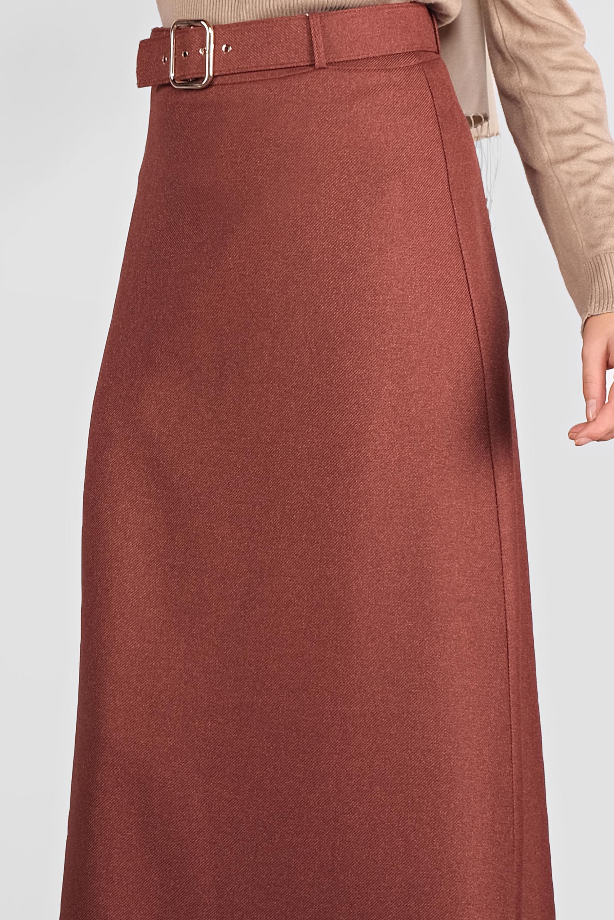 Tesettür giyim KAHVE KEMERLİ KLASİK ETEK 60106