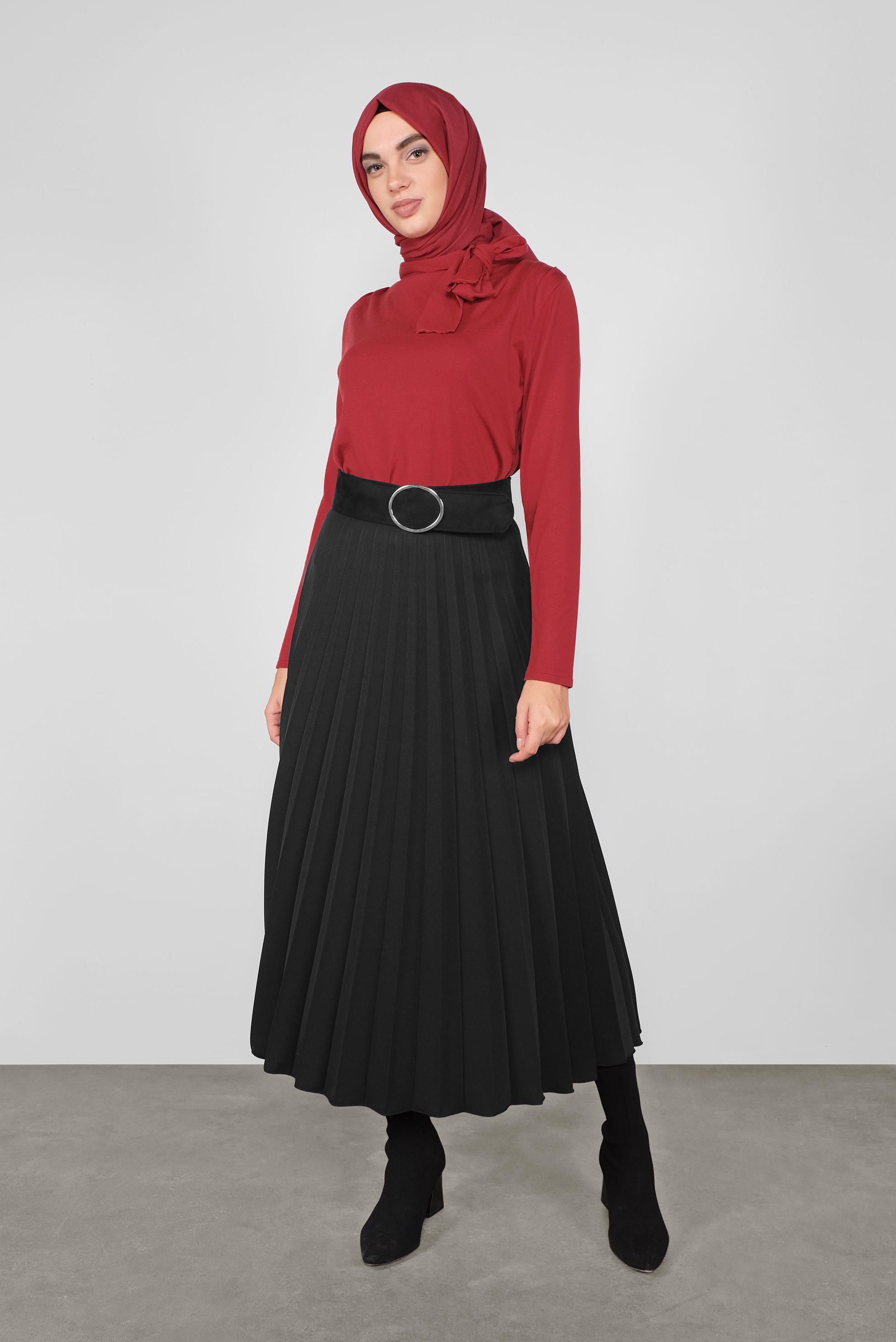 Tesettür giyim SİYAH PİLELİ ETEK 60107