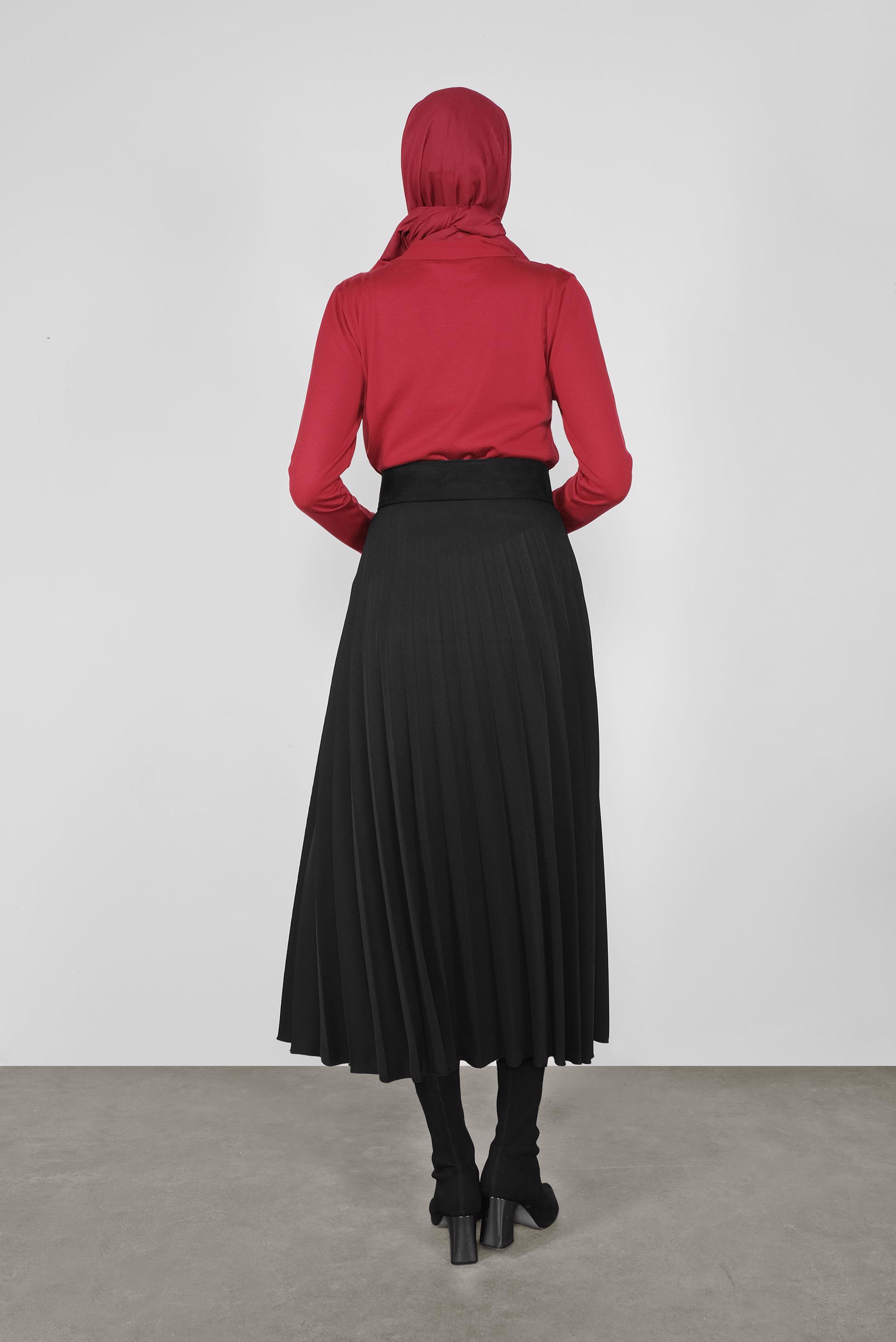 Tesettür giyim SİYAH PİLELİ ETEK 60107