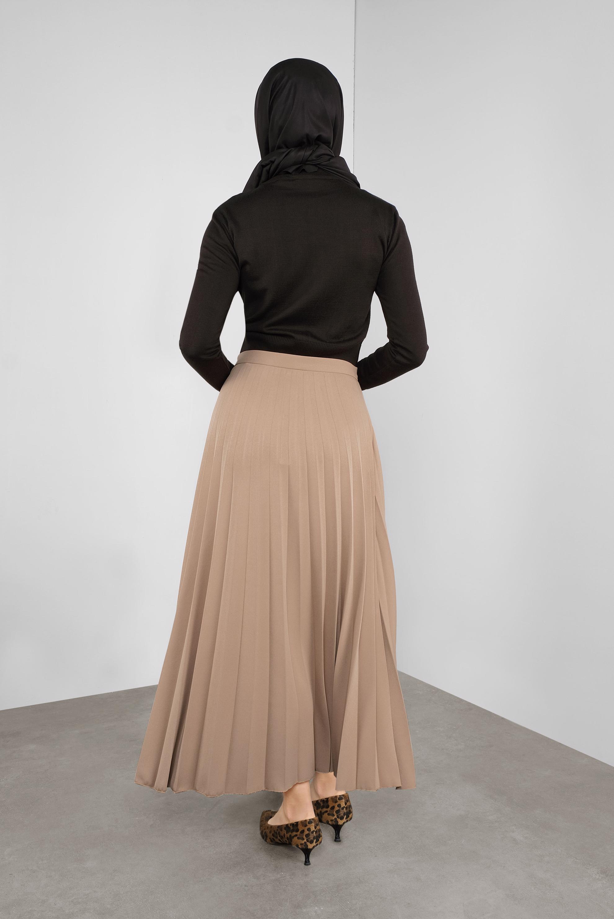 Tesettür giyim KAHVE PİLELİ ETEK 60107