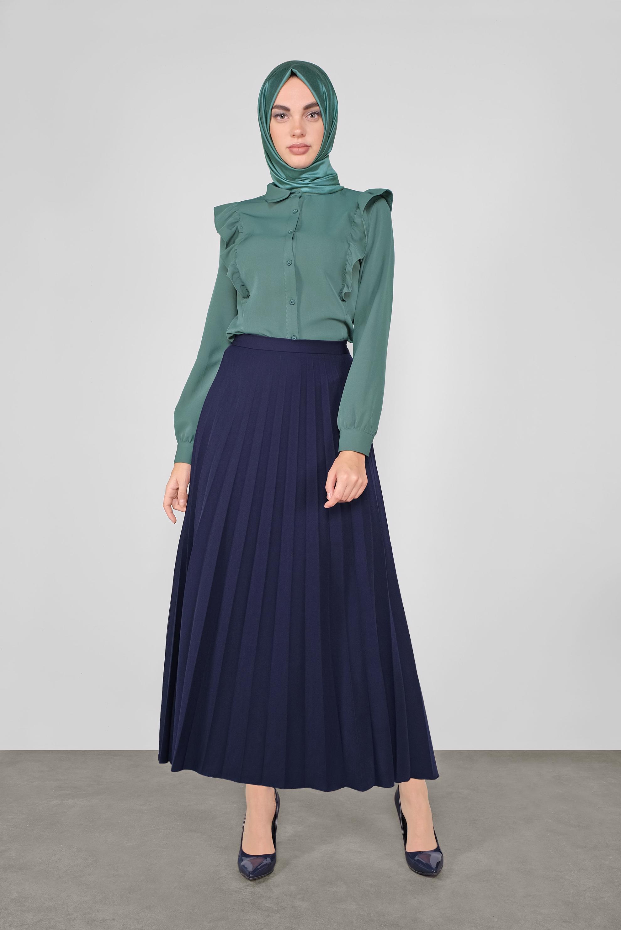 Tesettür giyim LACİVERT PİLELİ ETEK 60107