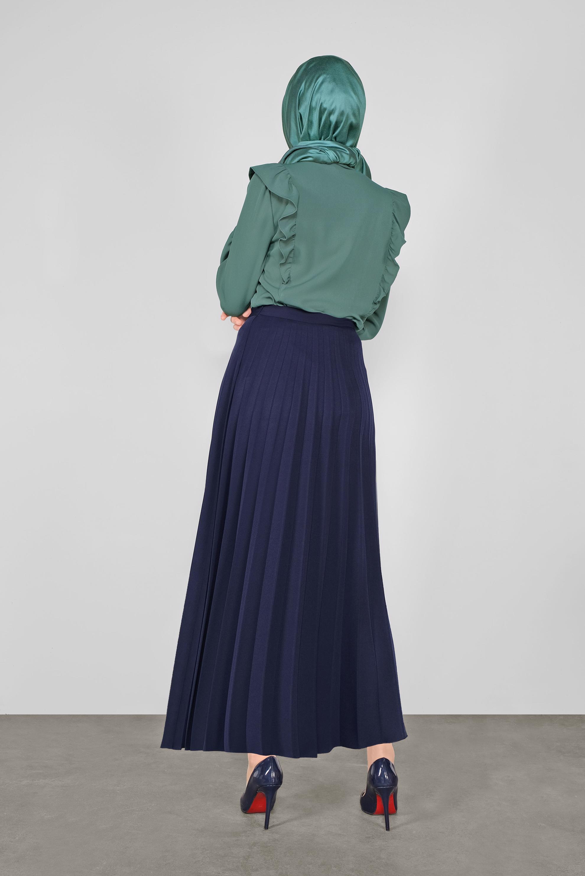 Tesettür giyim LACİVERT PİLELİ ETEK 60107