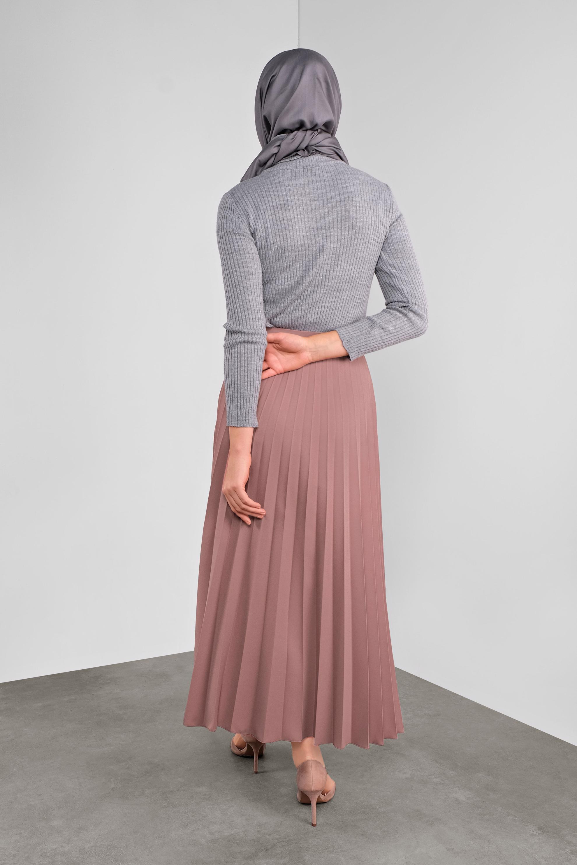 Tesettür giyim PEMBE PİLELİ ETEK 60107