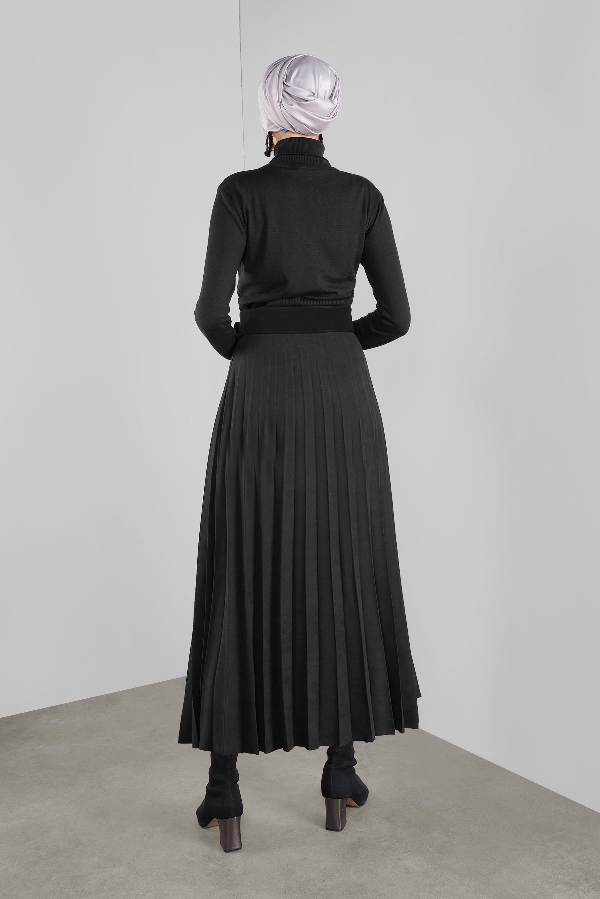 Tesettür giyim SİYAH PİLİSELİ ETEK 60108 