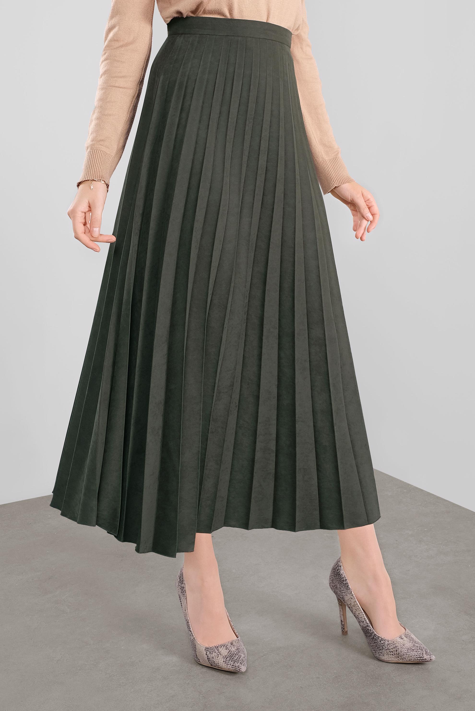 Tesettür giyim HAKİ PİLİSELİ ETEK 60108 