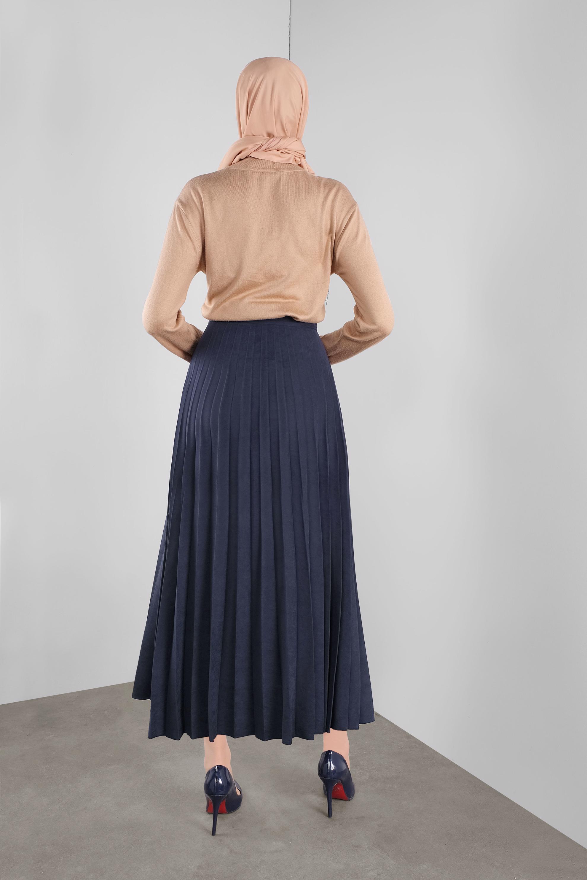 Tesettür giyim LACİVERT PİLİSELİ ETEK 60108 