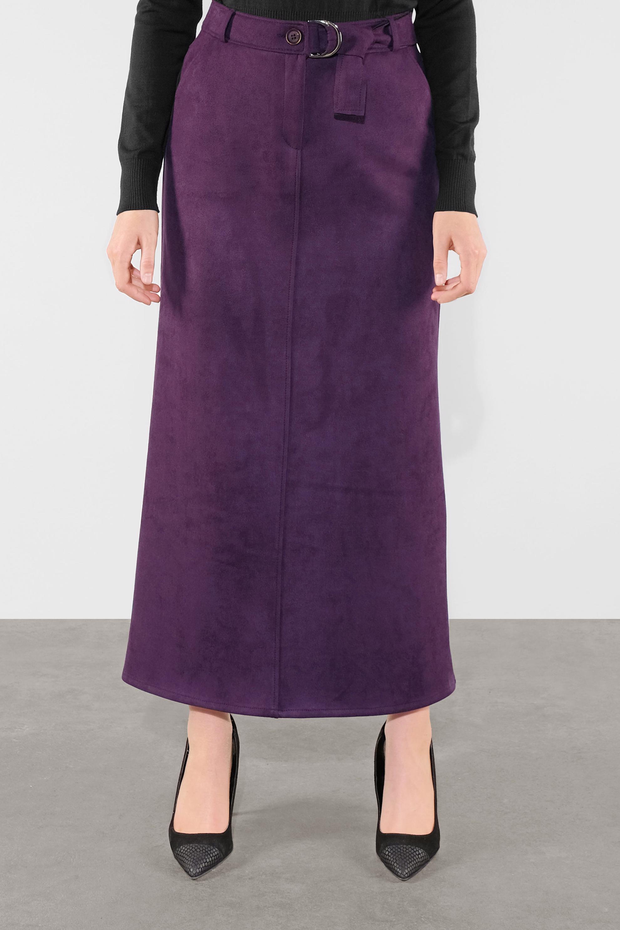Tesettür giyim MOR KEMERLİ SÜET ETEK 60110 