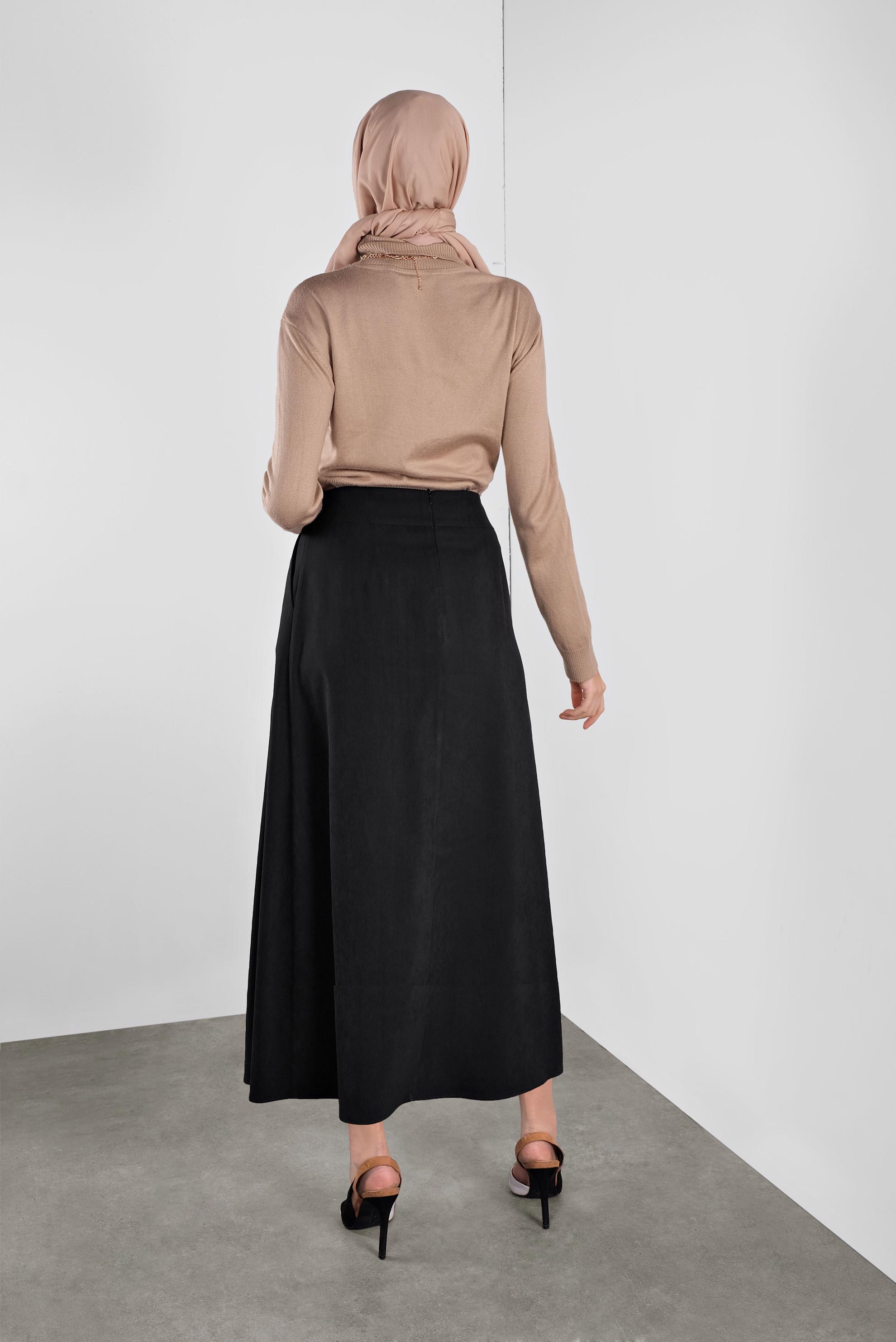 Tesettür giyim SİYAH BAĞCIKLI SÜET ETEK 60111 