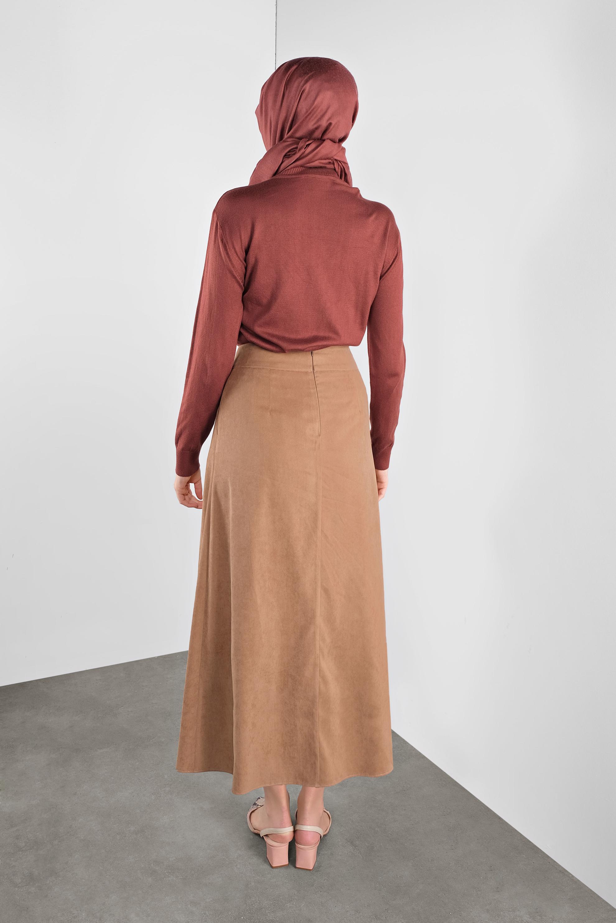 Tesettür giyim BEJ BAĞCIKLI SÜET ETEK 60111 