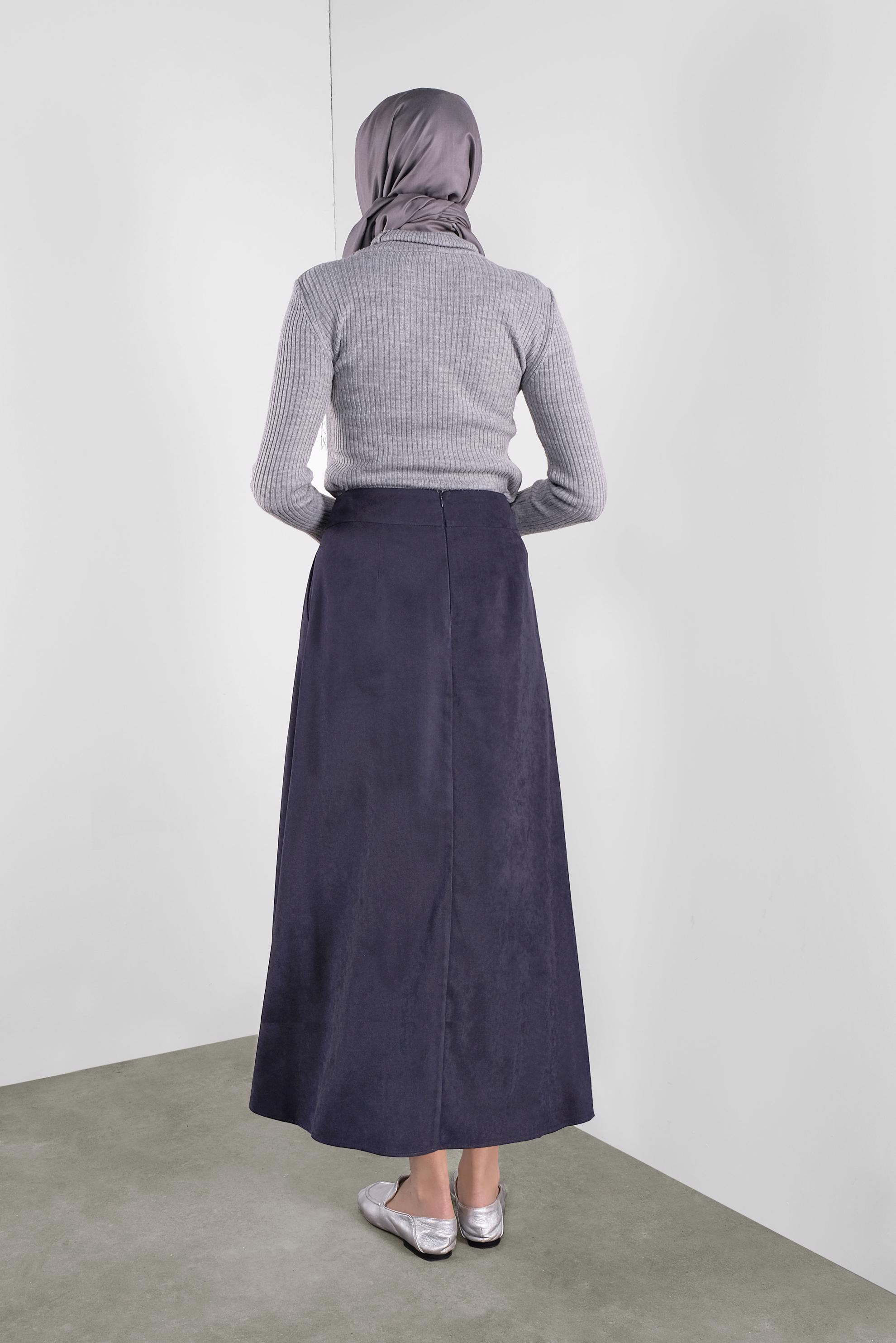 Tesettür giyim LACİVERT BAĞCIKLI SÜET ETEK 60111 