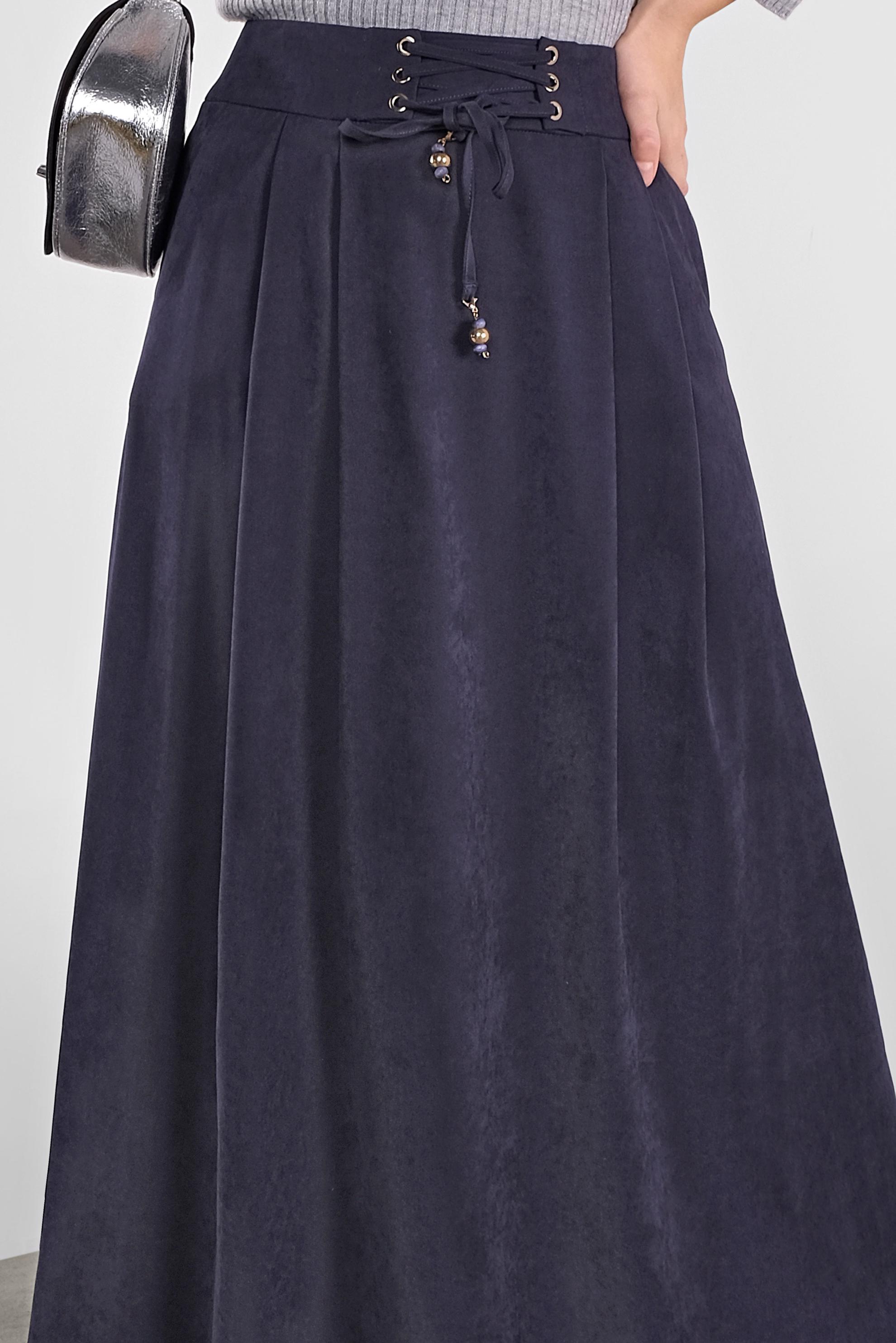 Tesettür giyim LACİVERT BAĞCIKLI SÜET ETEK 60111 