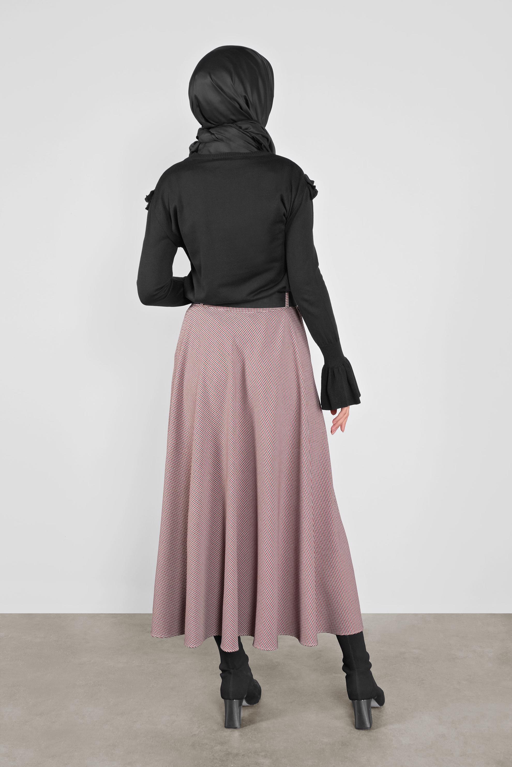 Tesettür giyim KIRMIZI EKOSE ÇAN ETEK 60112 