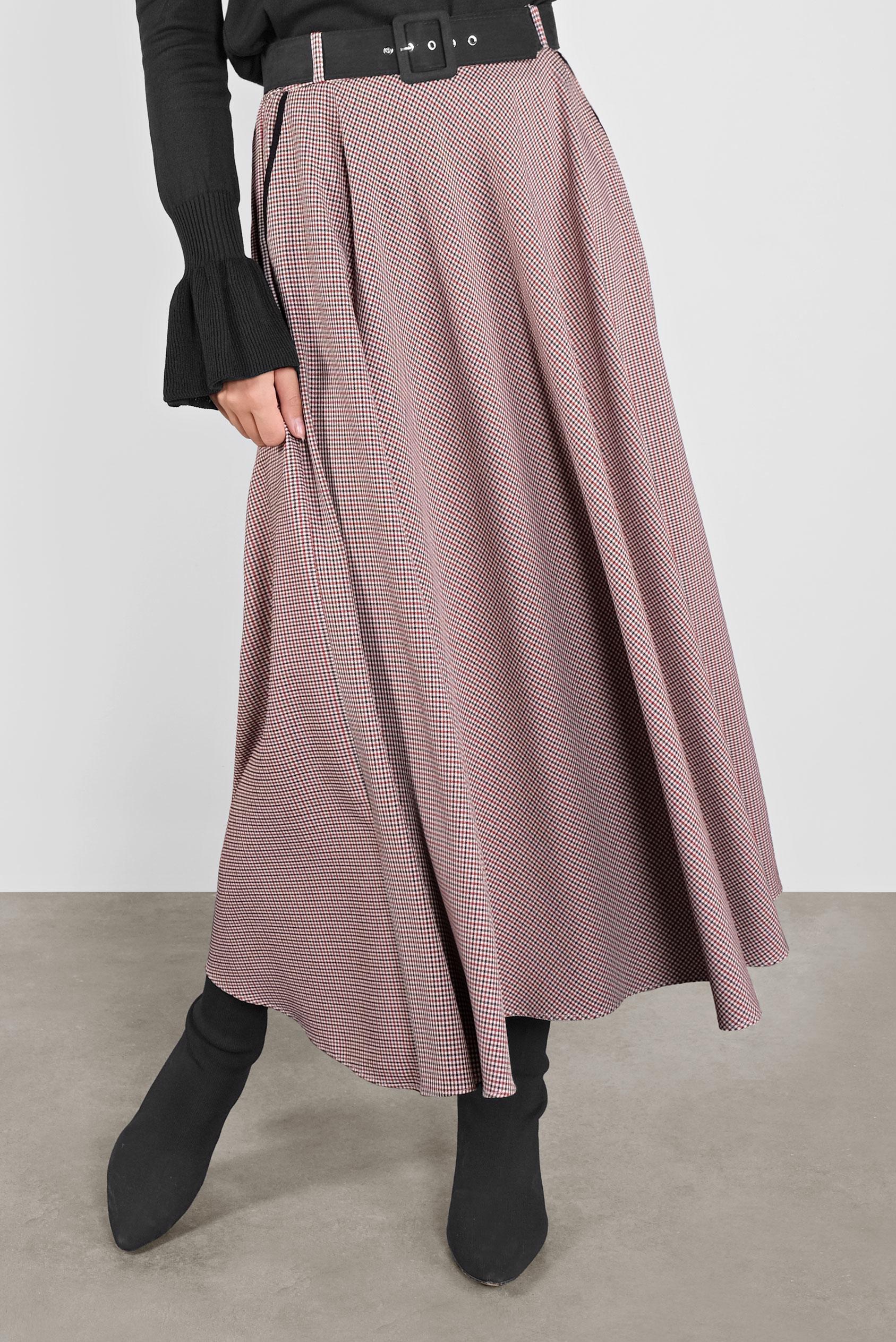 Tesettür giyim KIRMIZI EKOSE ÇAN ETEK 60112 