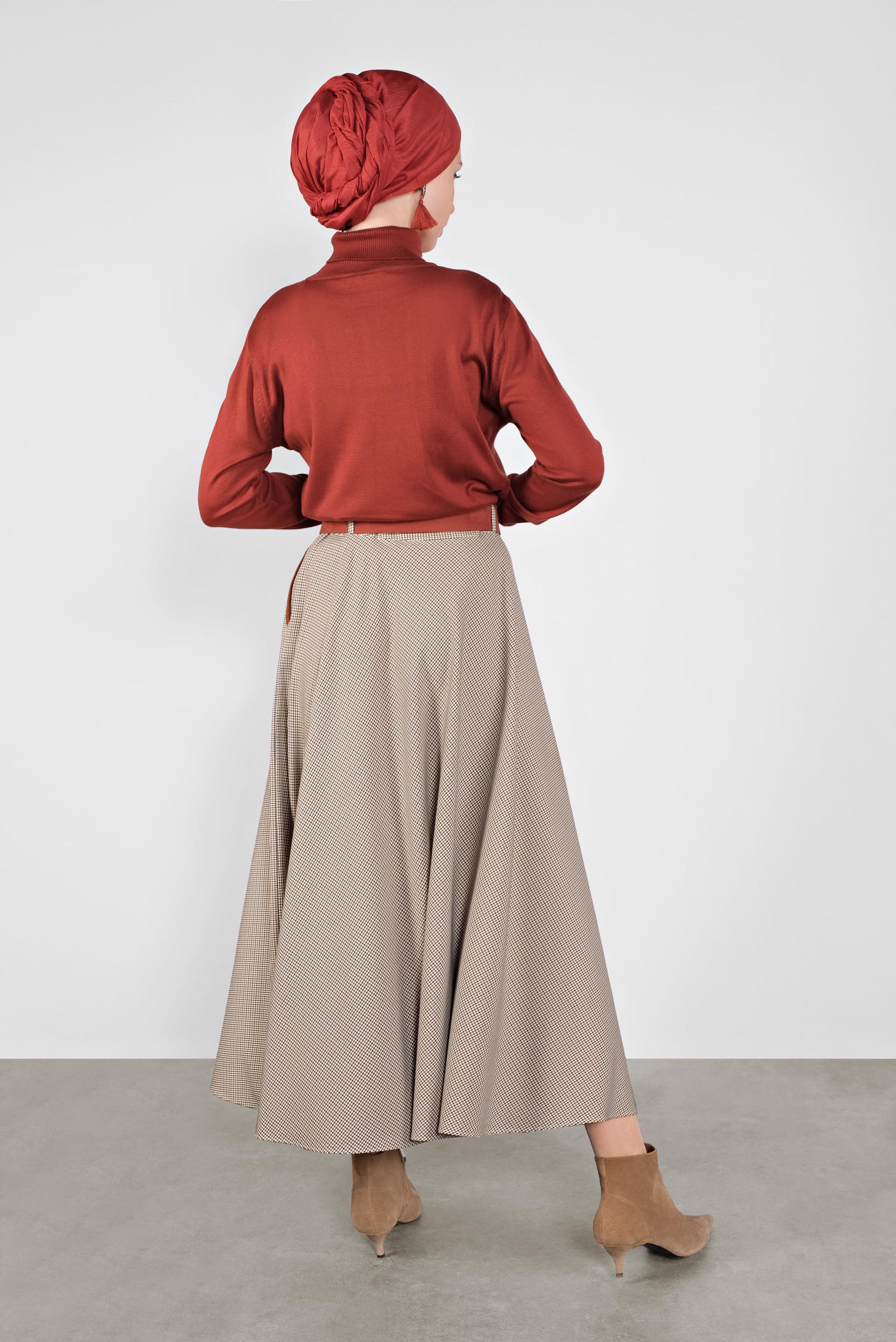 Tesettür giyim TURUNCU EKOSE ÇAN ETEK 60112 