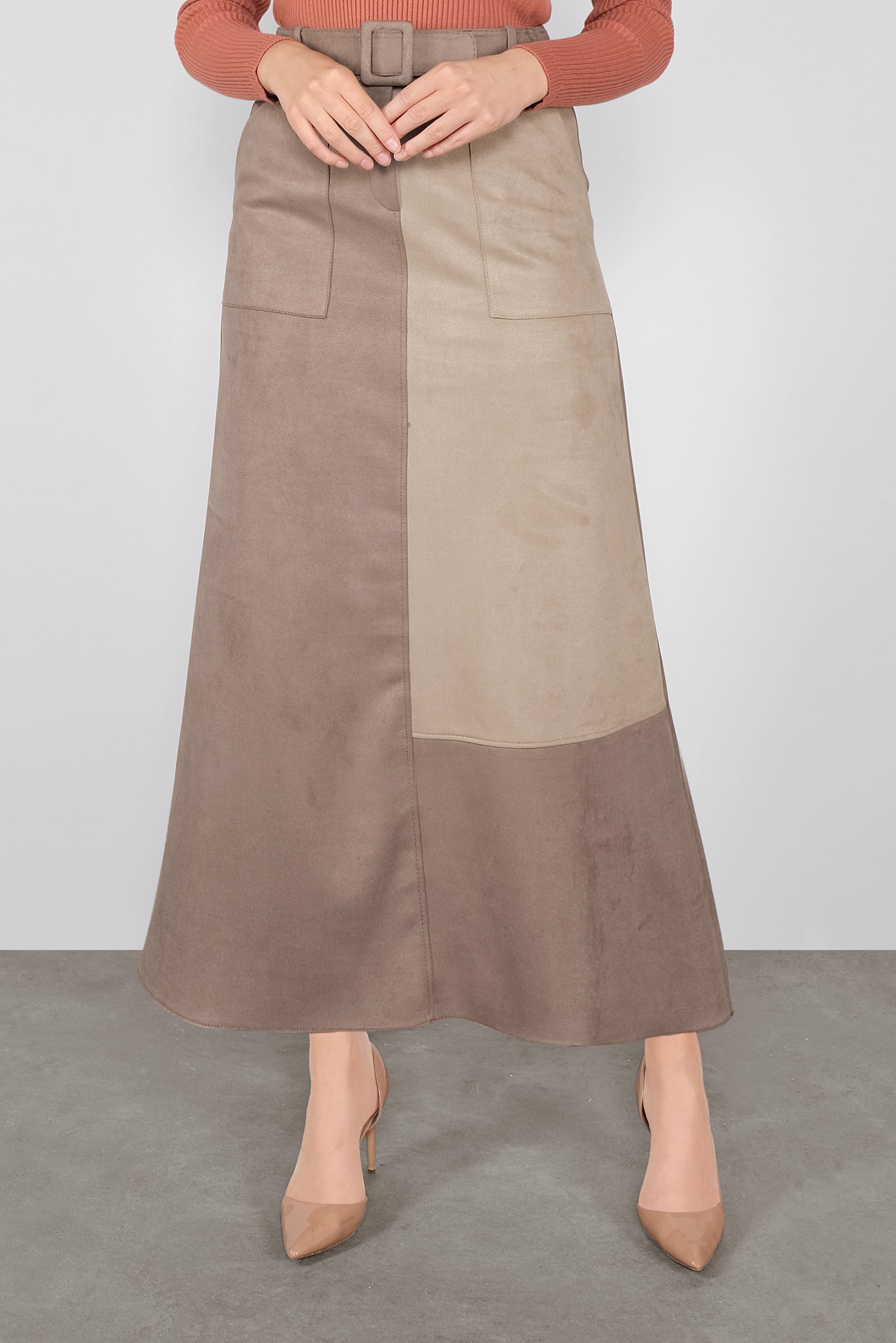 Tesettür giyim KAHVE CEPLİ SÜET ETEK 60113 