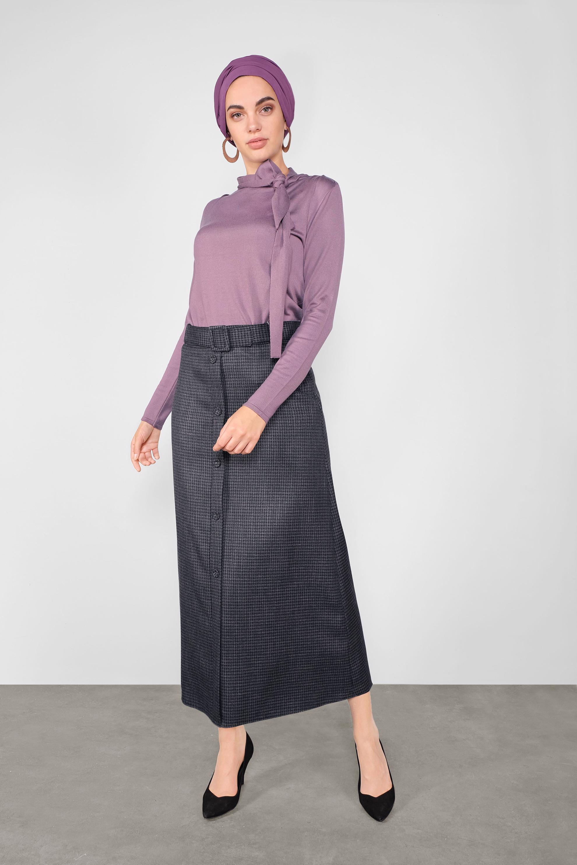 Tesettür giyim SİYAH SİMLİ DÜĞMELİ ETEK 60114