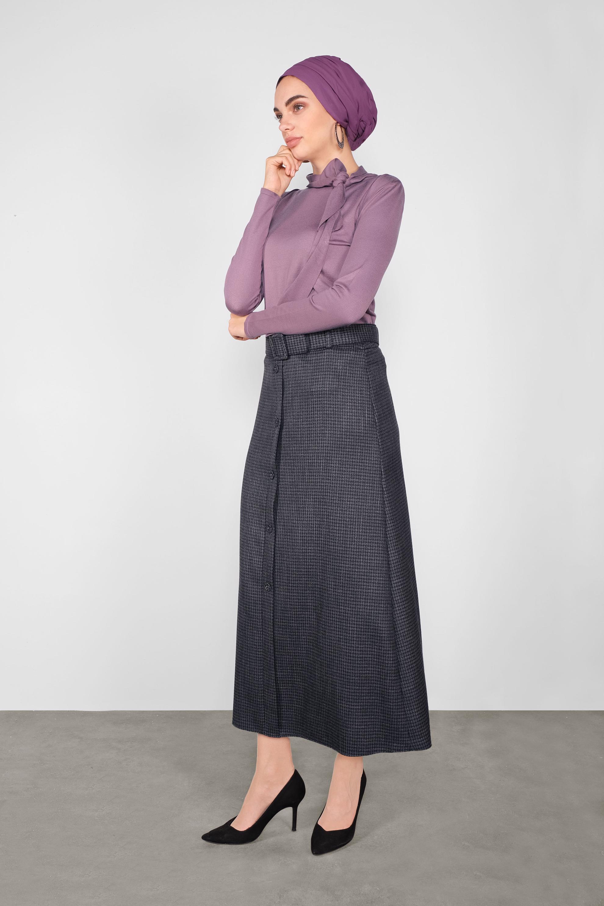 Tesettür giyim SİYAH SİMLİ DÜĞMELİ ETEK 60114