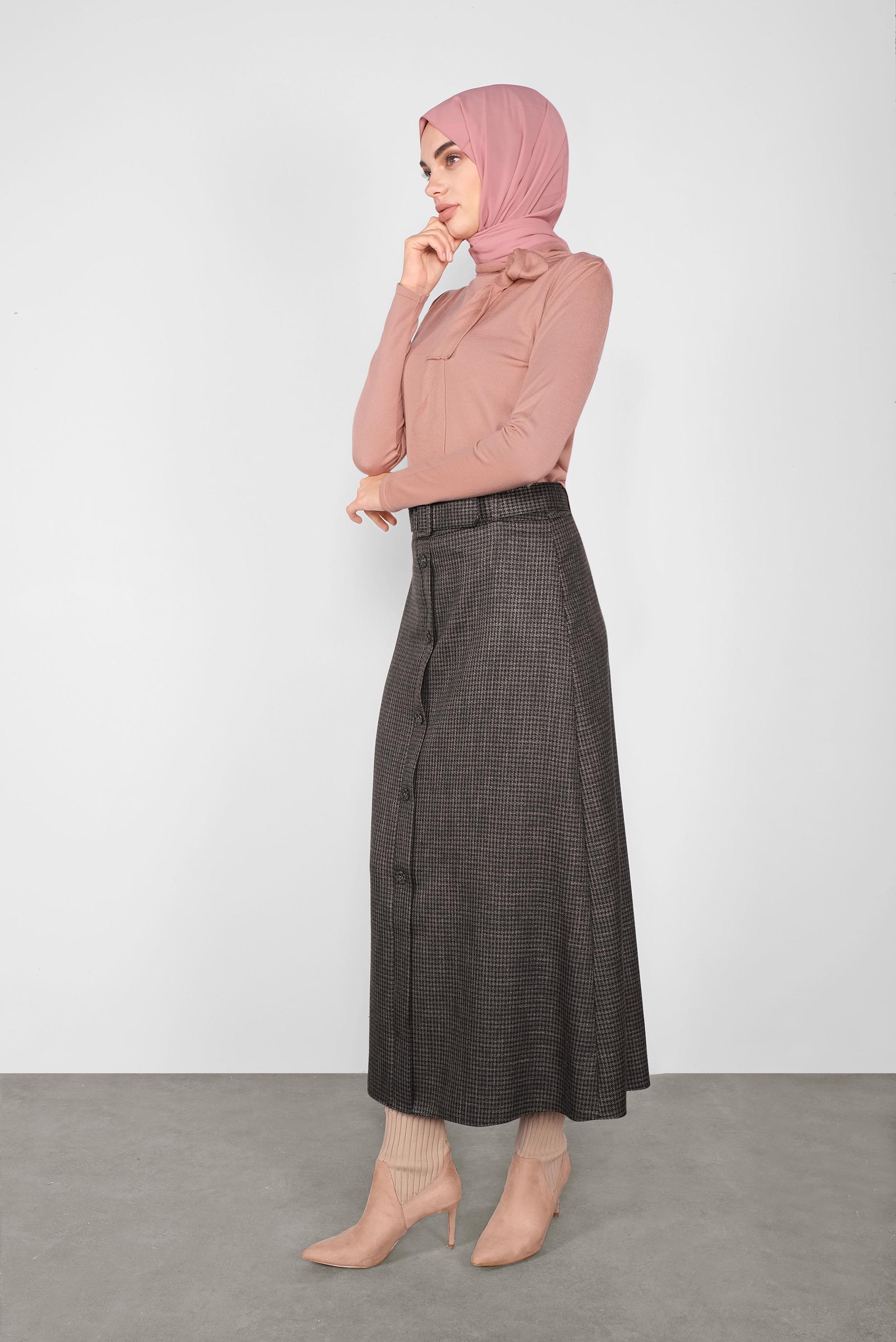 Tesettür giyim SİYAH SİMLİ DÜĞMELİ ETEK 60114