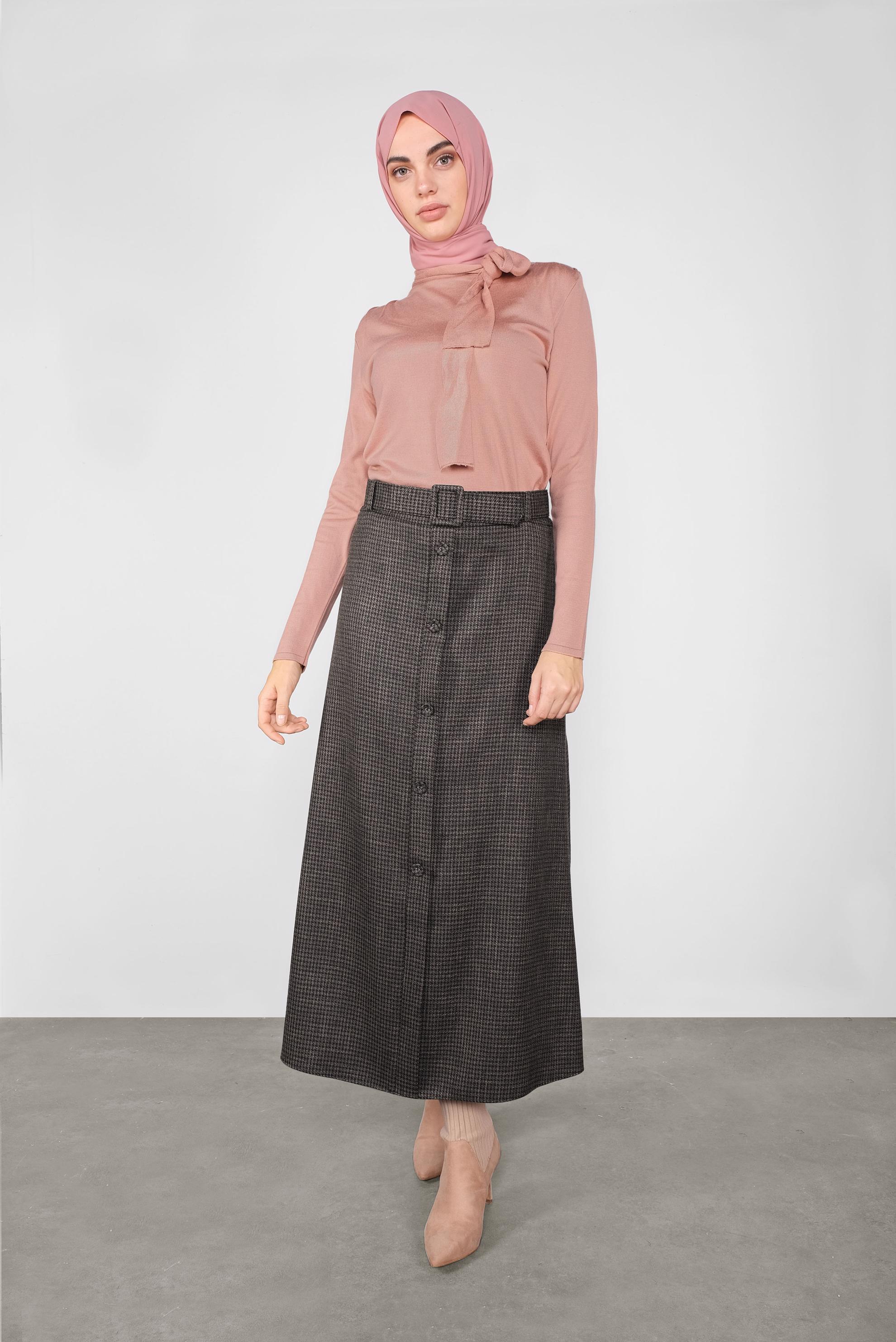 Tesettür giyim SİYAH SİMLİ DÜĞMELİ ETEK 60114