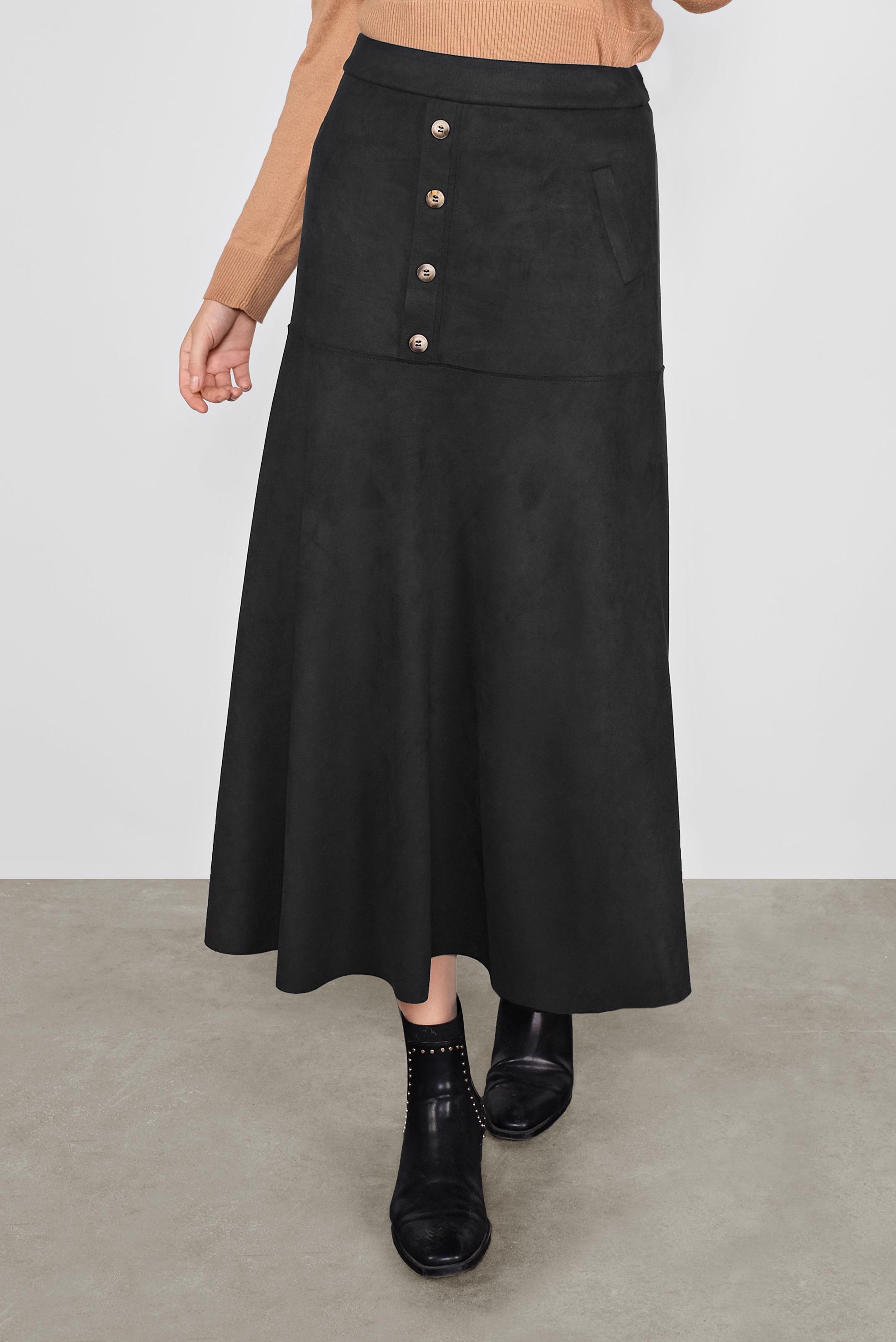 Tesettür giyim SİYAH DÜĞMELİ  SÜET ETEK 60115