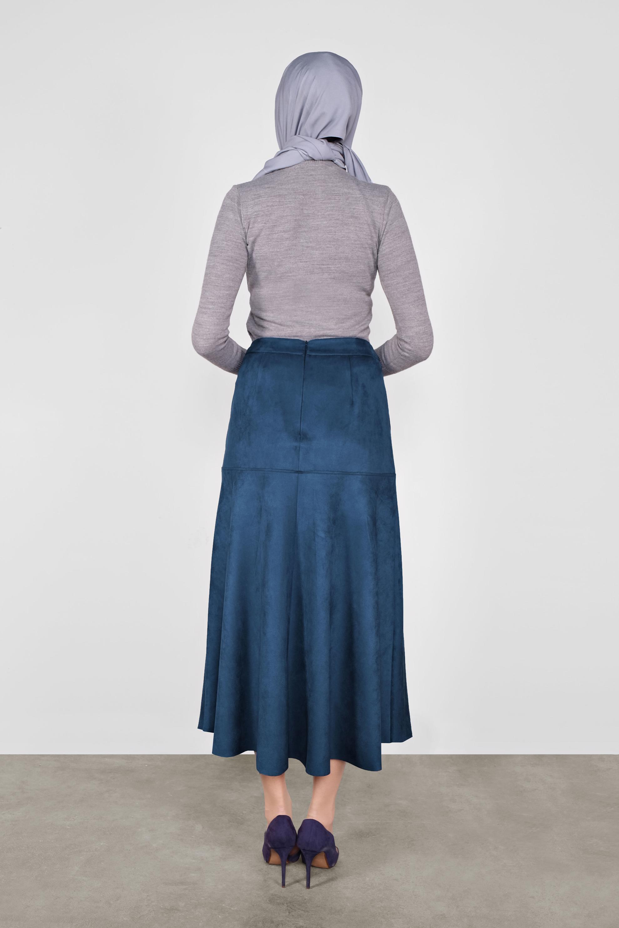 Tesettür giyim LACİVERT DÜĞMELİ  SÜET ETEK 60115