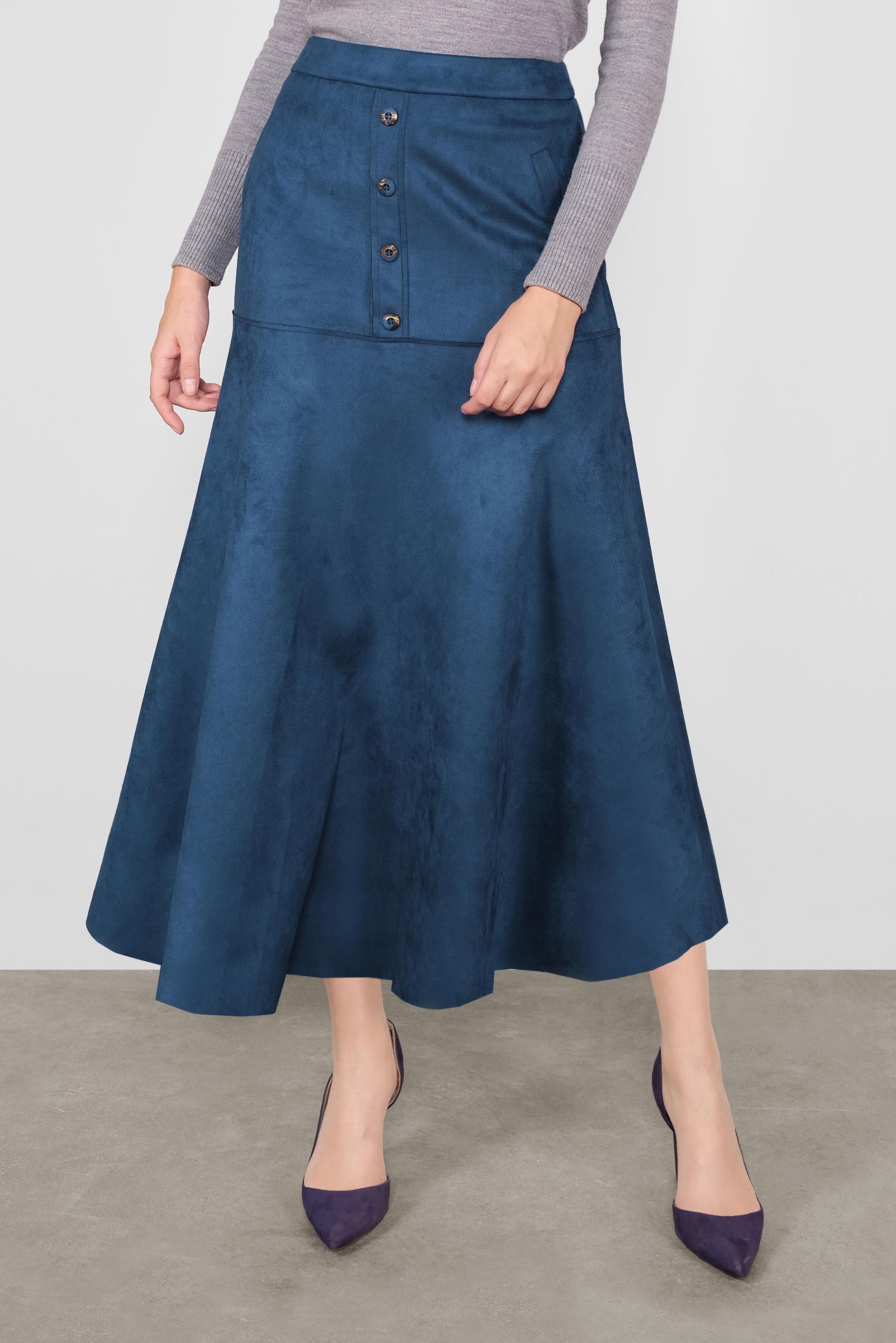 Tesettür giyim LACİVERT DÜĞMELİ  SÜET ETEK 60115