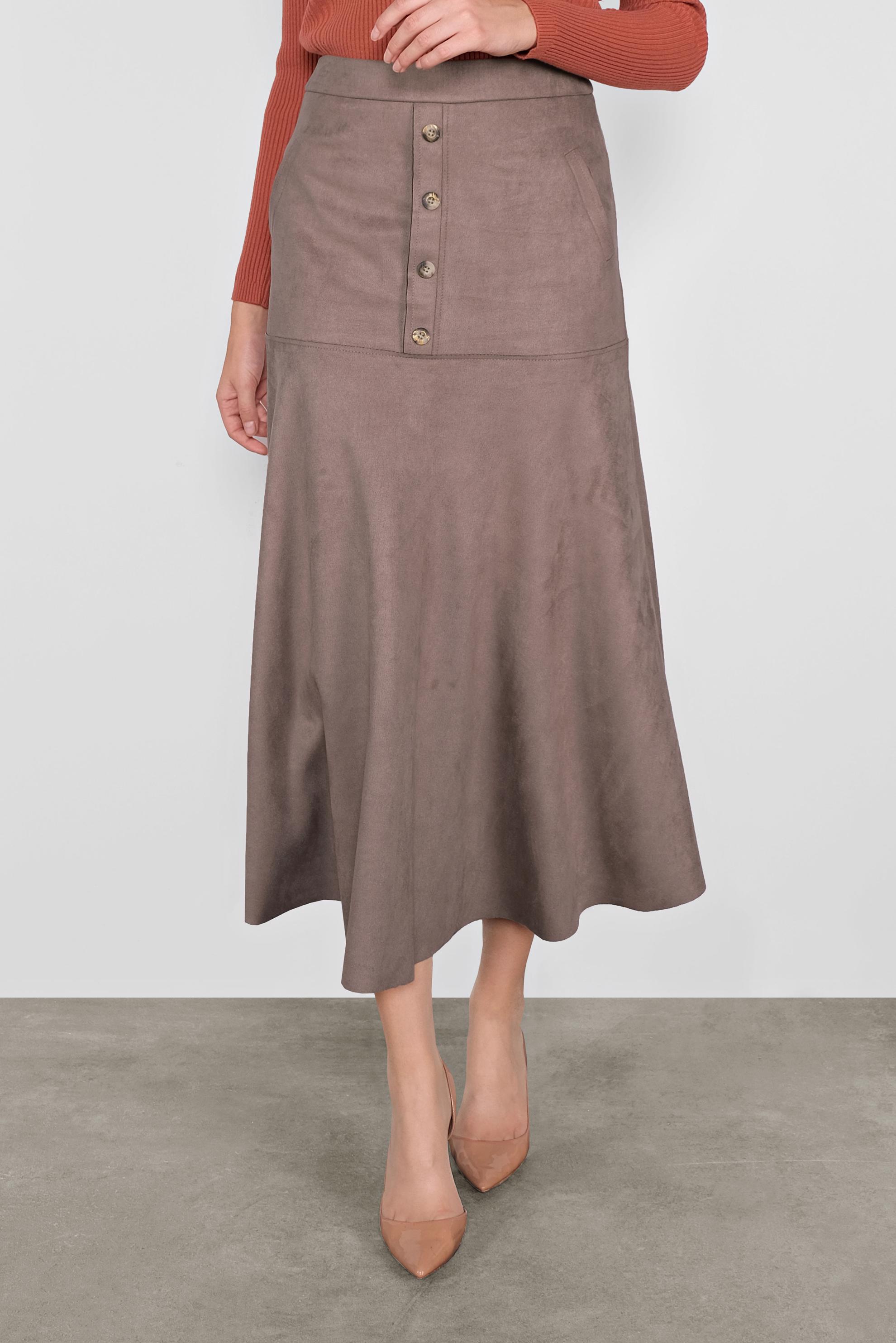 Tesettür giyim VİZON DÜĞMELİ  SÜET ETEK 60115