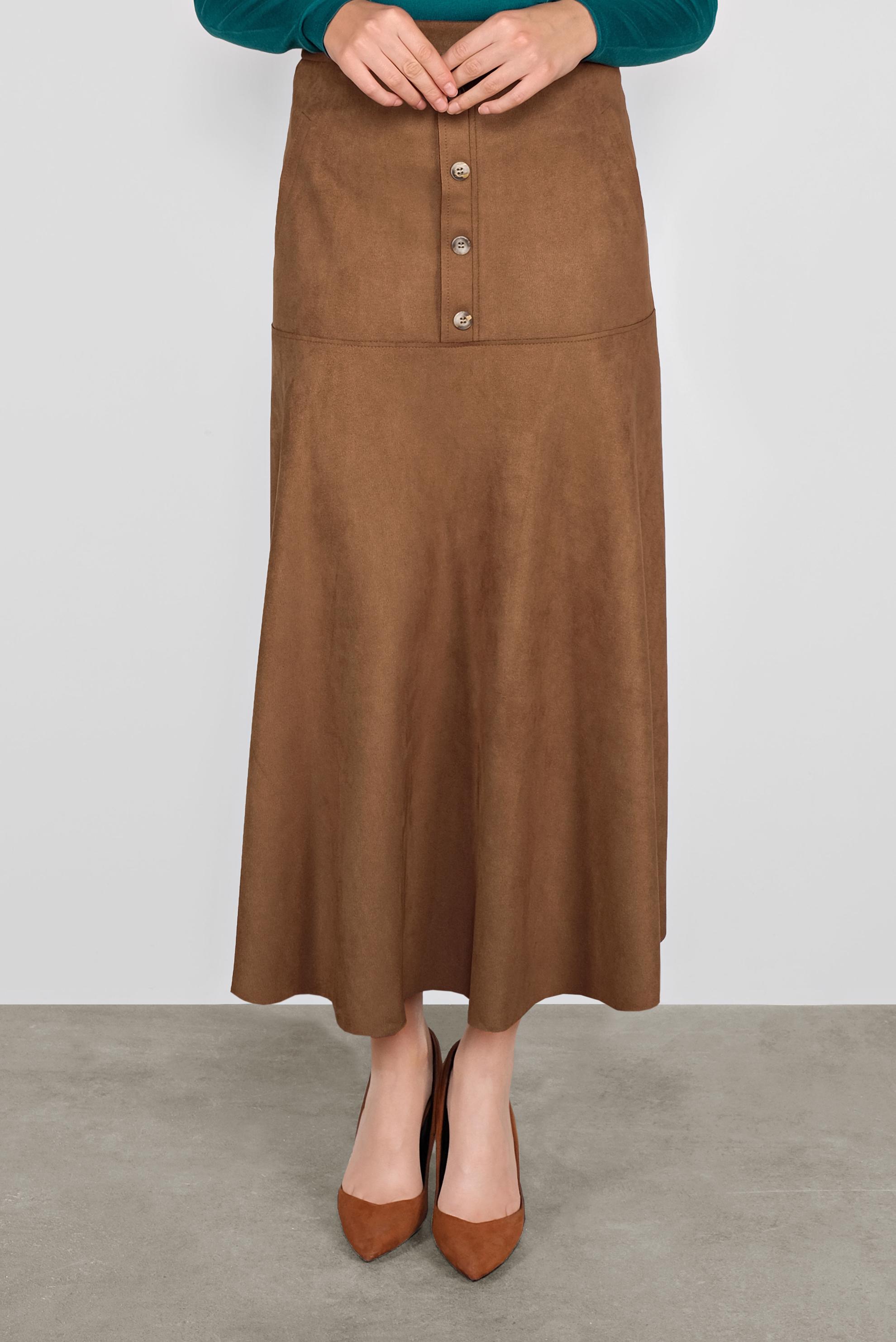 Tesettür giyim KAHVE DÜĞMELİ  SÜET ETEK 60115