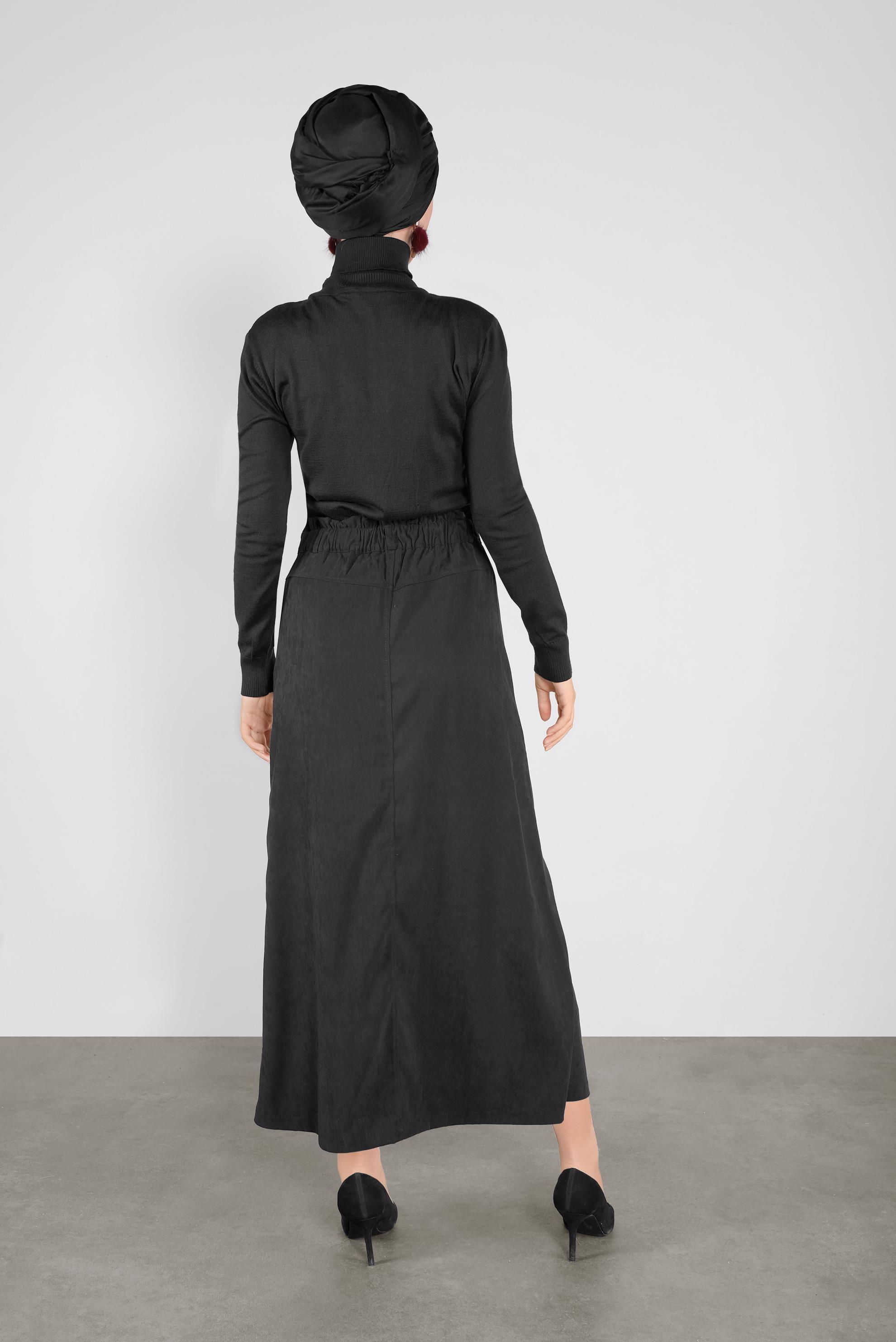 Tesettür giyim SİYAH BELİ LASTİKLİ NUBUK ETEK 60117 