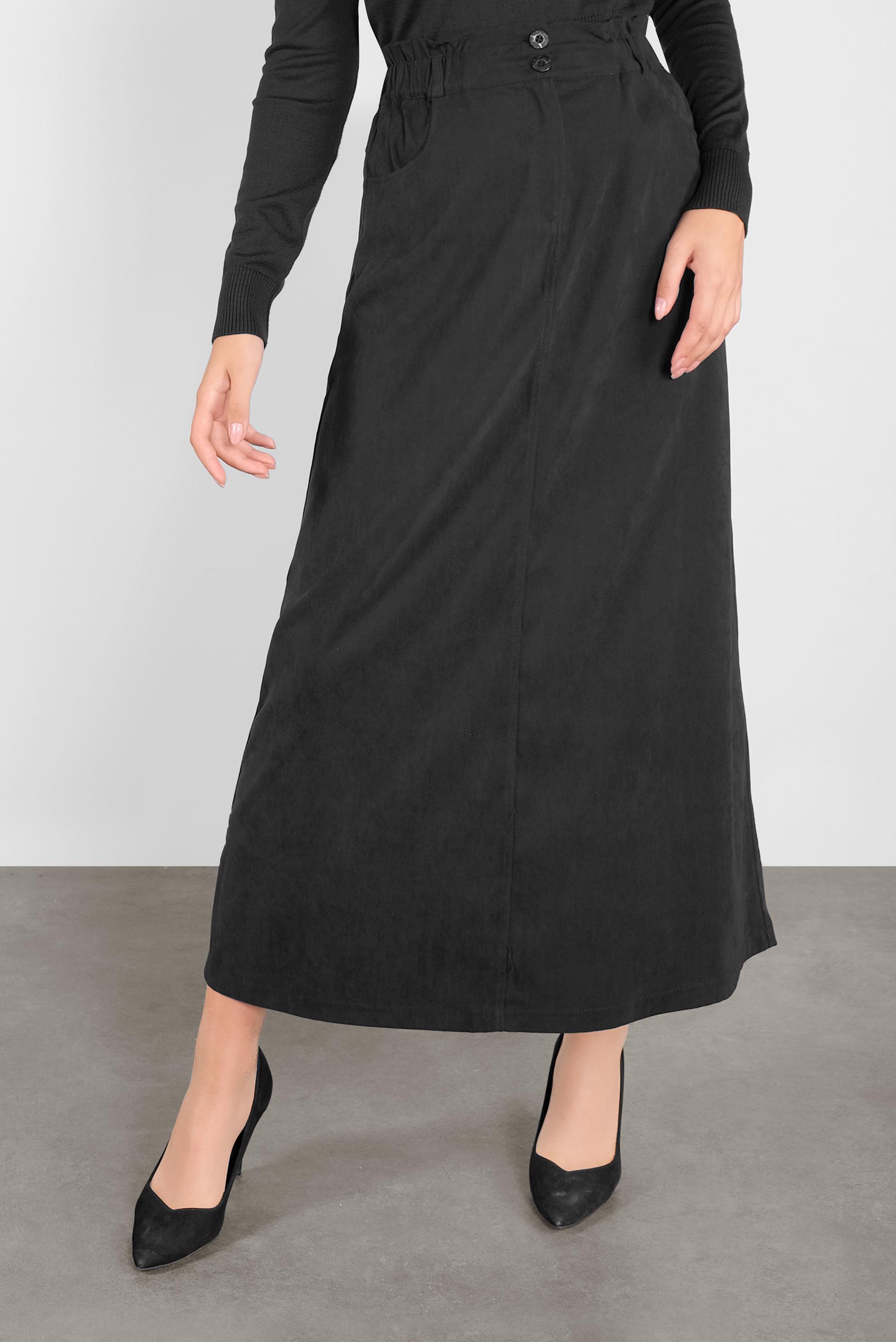 Tesettür giyim SİYAH BELİ LASTİKLİ NUBUK ETEK 60117 