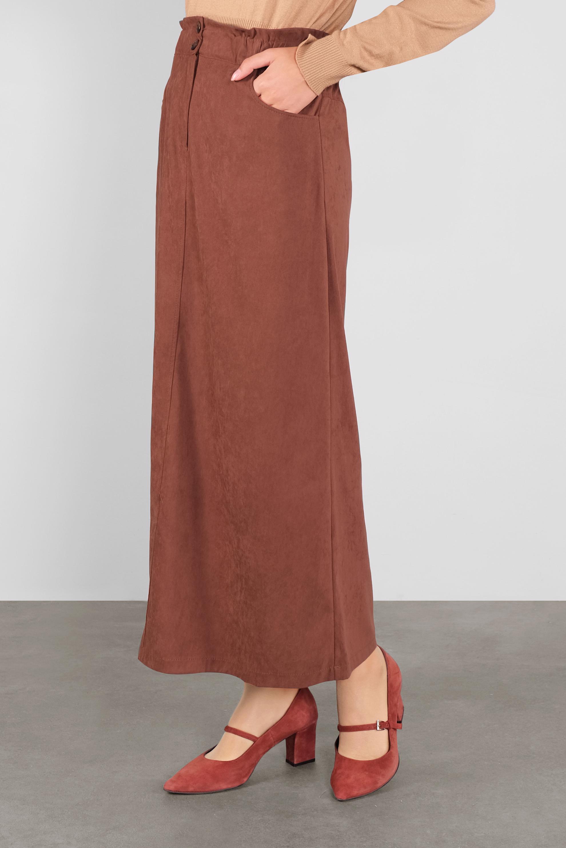 Tesettür giyim TURUNCU BELİ LASTİKLİ NUBUK ETEK 60117 