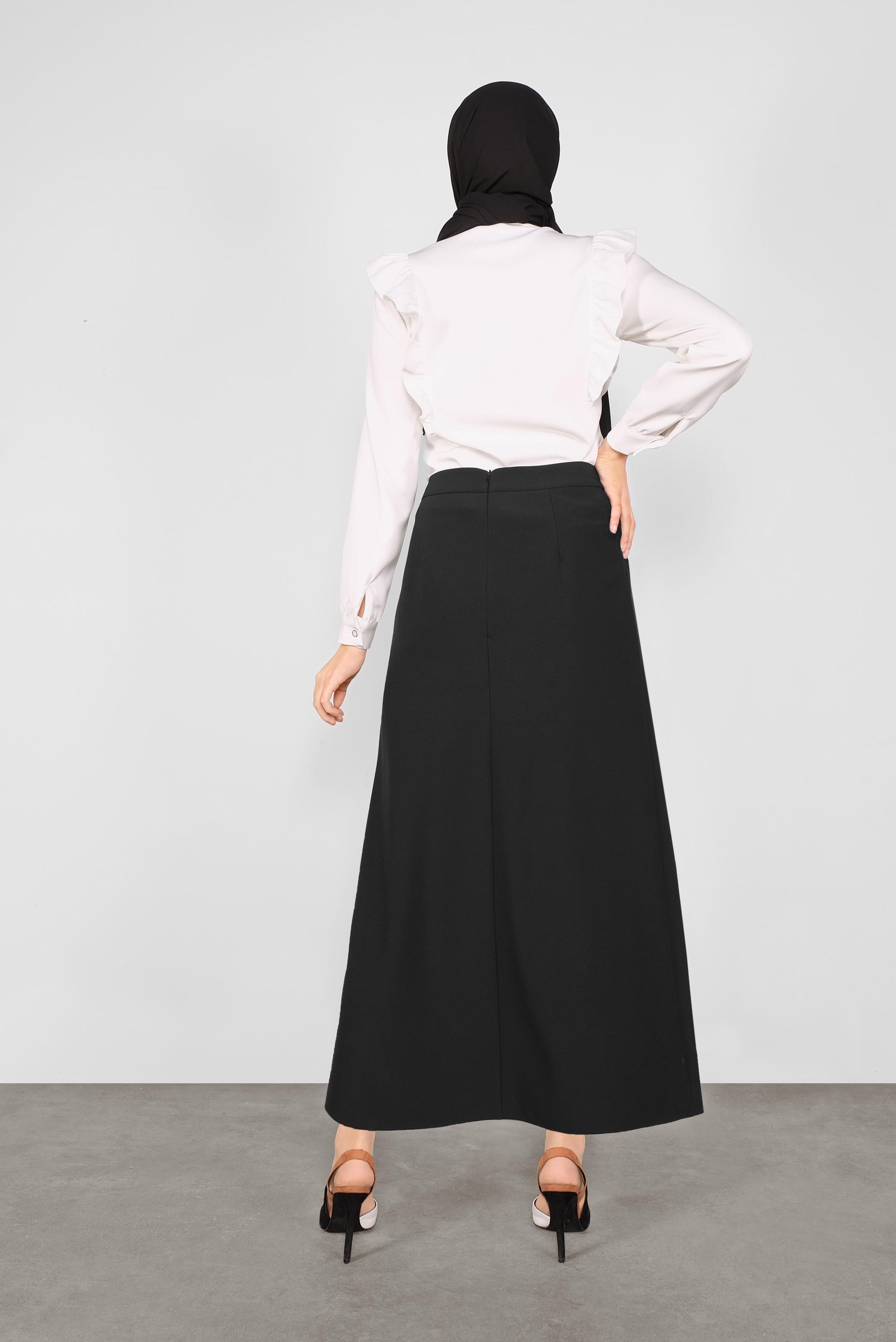 Tesettür giyim SİYAH BEL KISMI BAĞCIK DETAYLI ETEK 60119