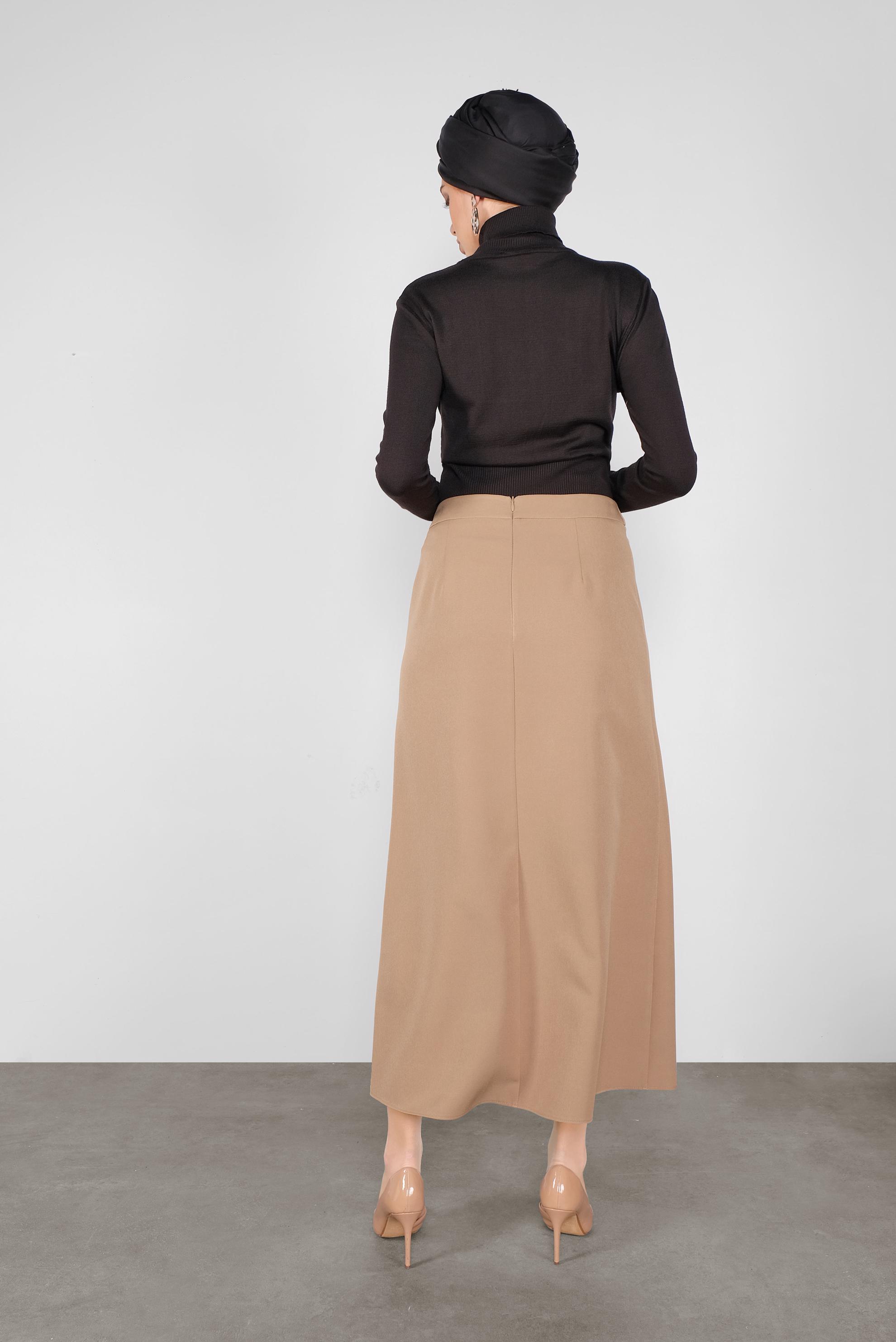 Tesettür giyim BEJ BEL KISMI BAĞCIK DETAYLI ETEK 60119